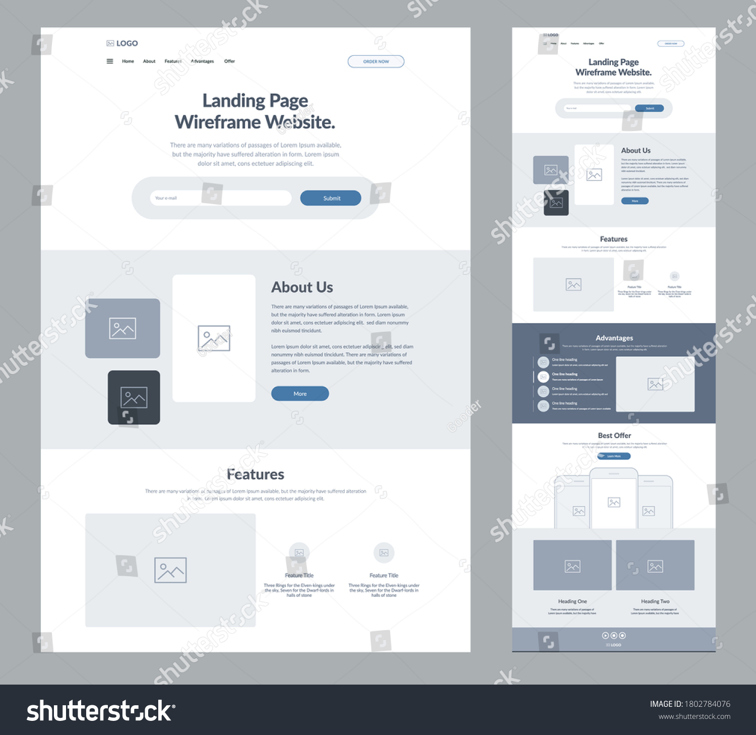 Landing page wireframe site design for business. - Royalty Free Stock ...