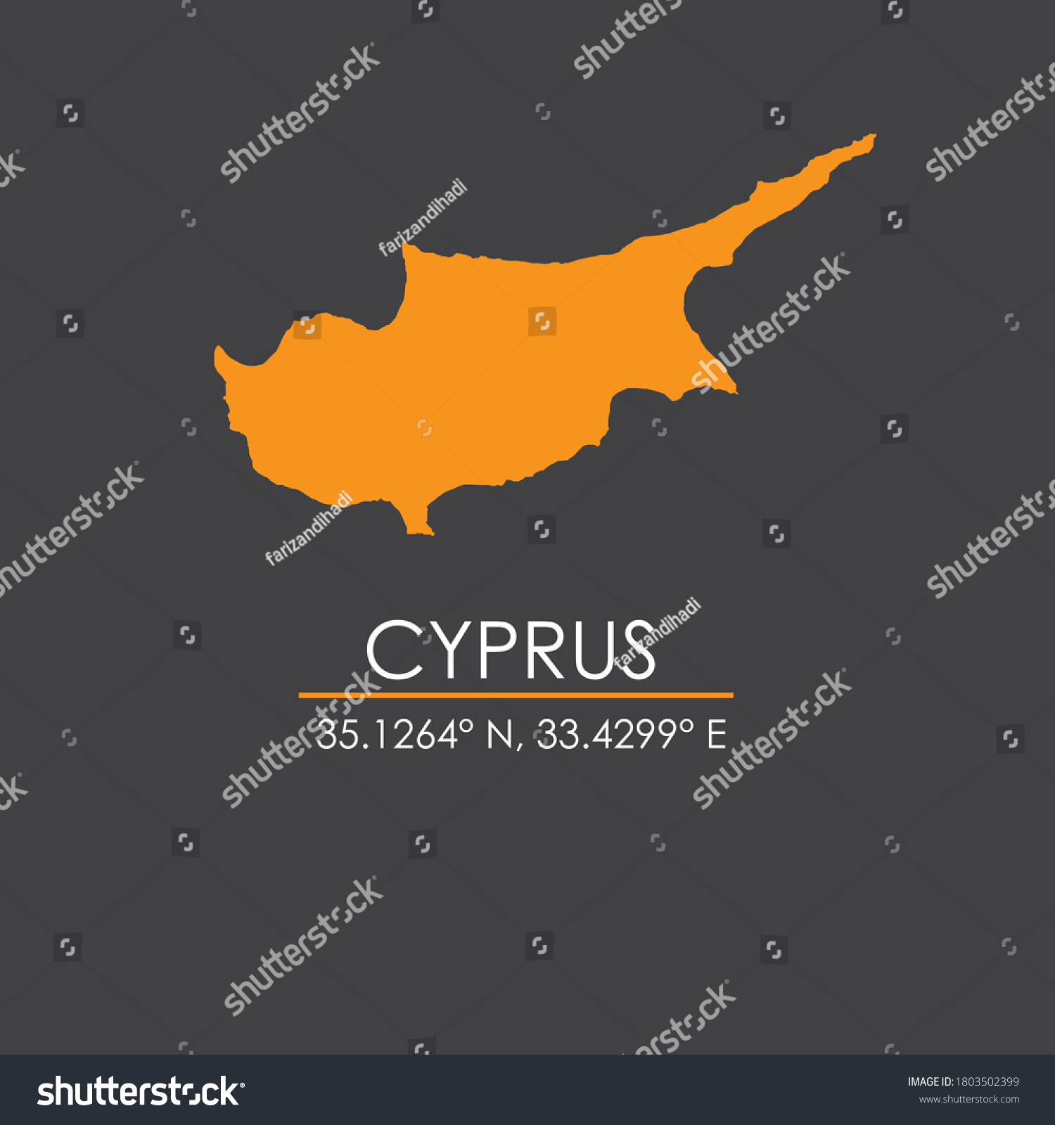 Cyprus map vector with coordinate isolated in Royalty Free Stock