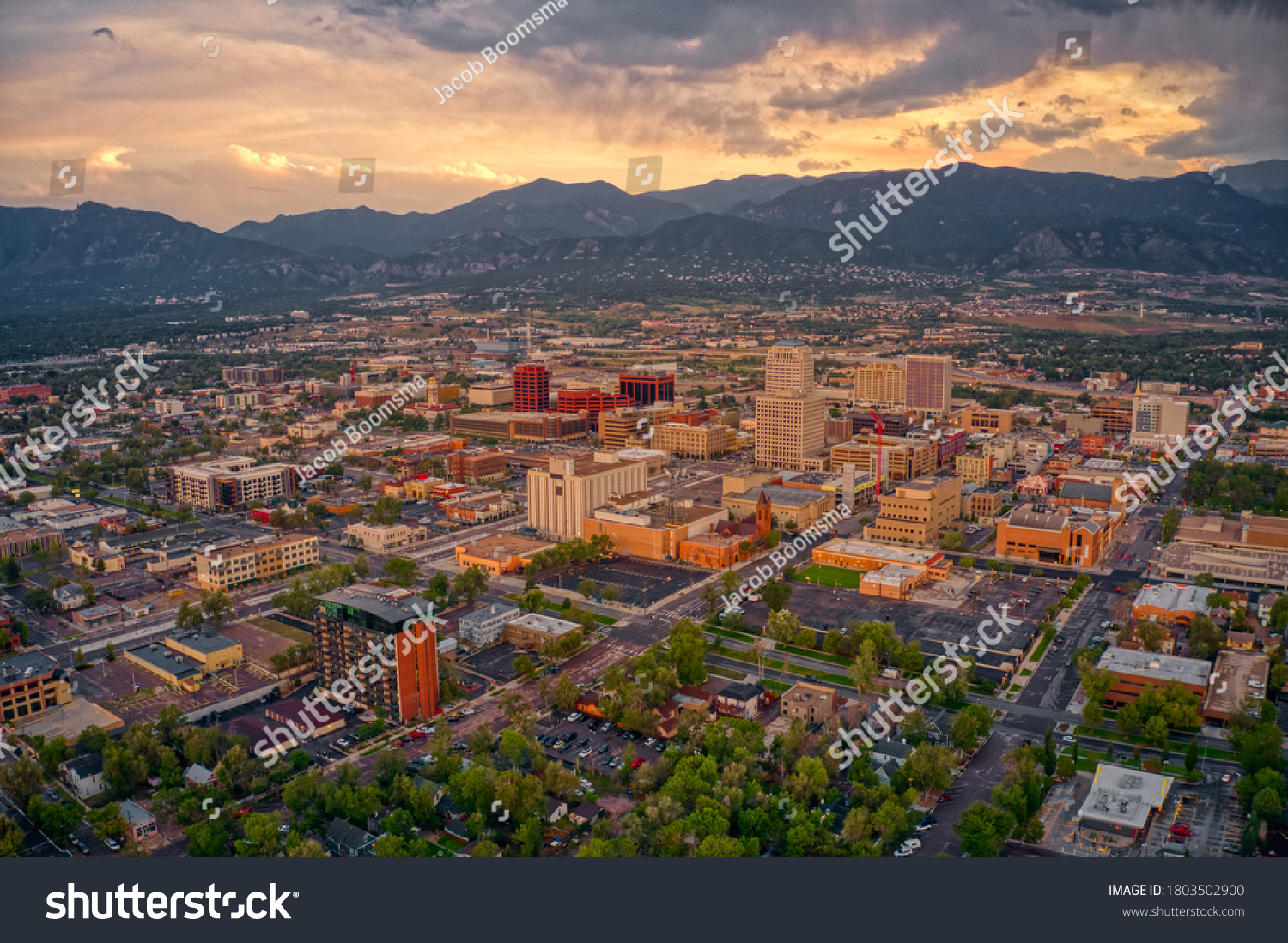 Aerial View of Colorado Springs at Dusk #1803502900