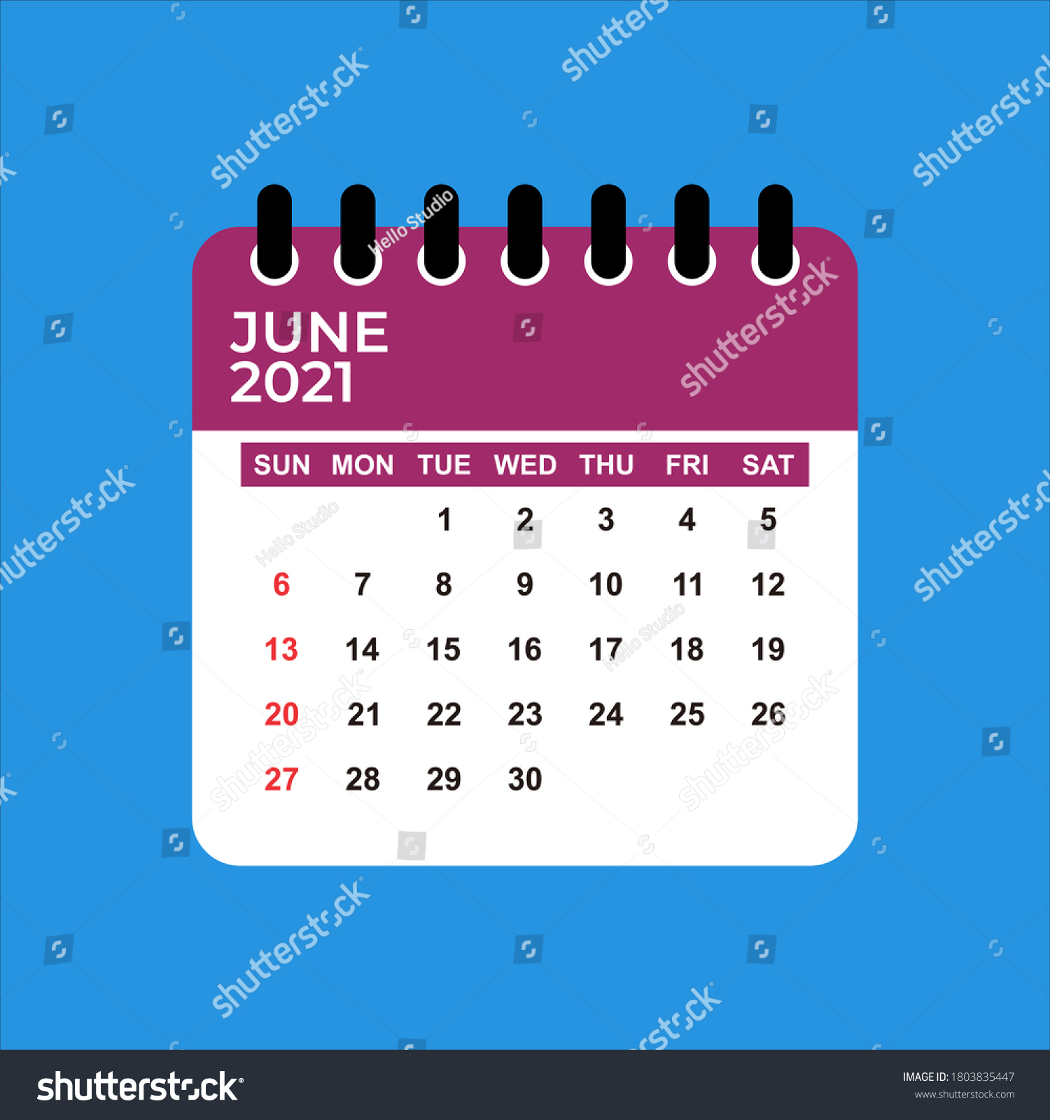 June 2021 Calendar June 2021 Calendar Vector Royalty Free Stock Vector 1803835447 9119