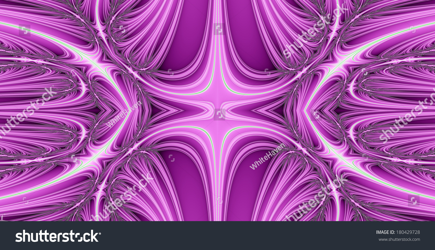 Abstract fractal background with a detailed balanced wavy texture connected to a central decorative flower/star pattern in pink color #180429728