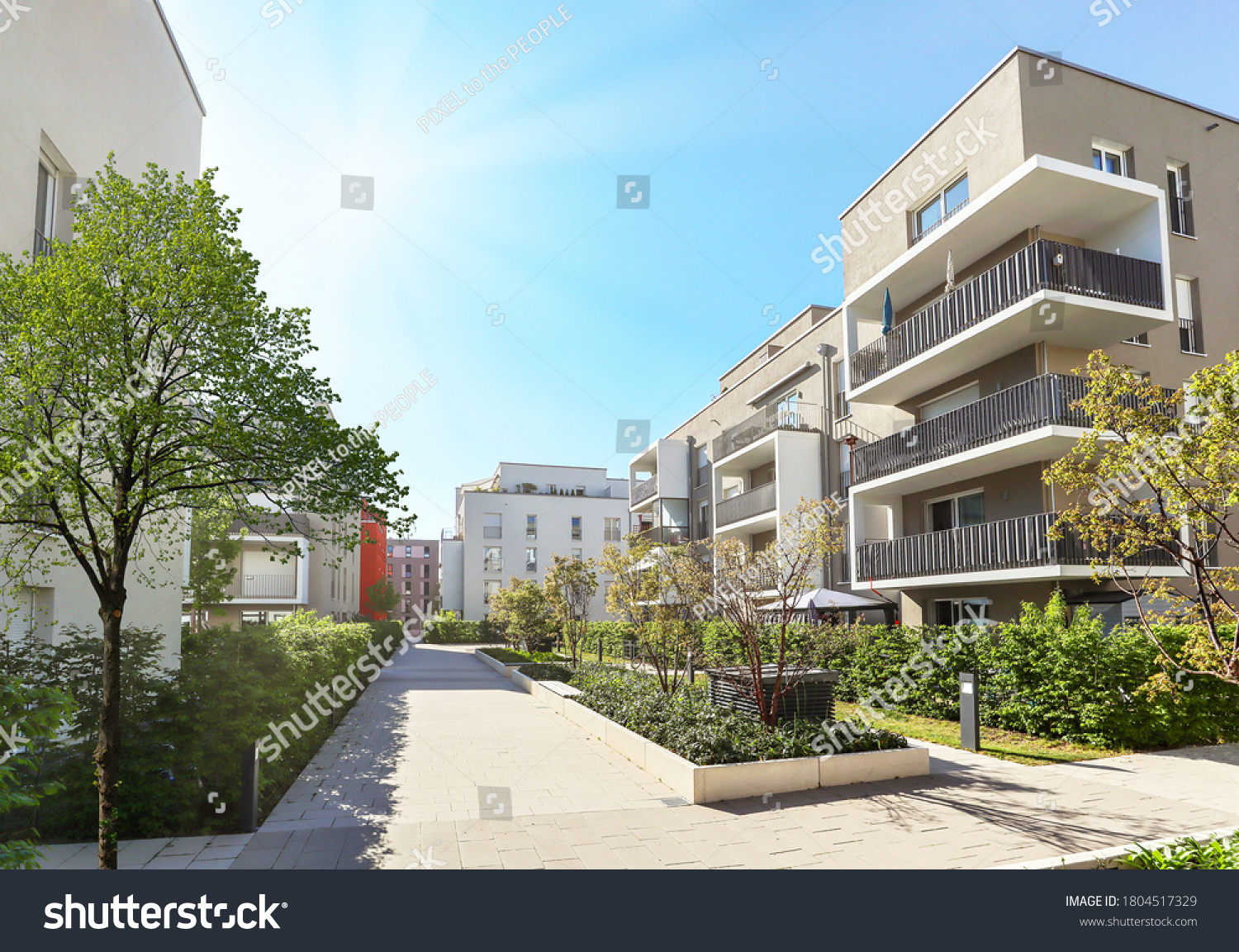 Cityscape with modern apartment buildings in a new residential area in the city, Concept for construction industy, estate agent and sale of condominiums #1804517329