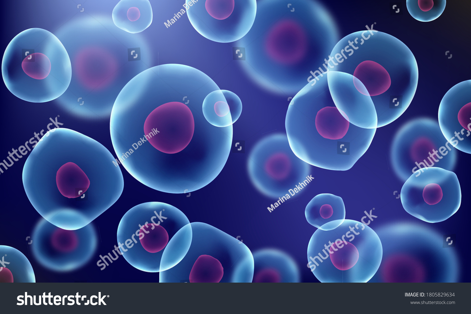 3d cell stem science background. Medical microscopic molecular conception. Biology research dna nucleus cells vector pattern.  #1805829634