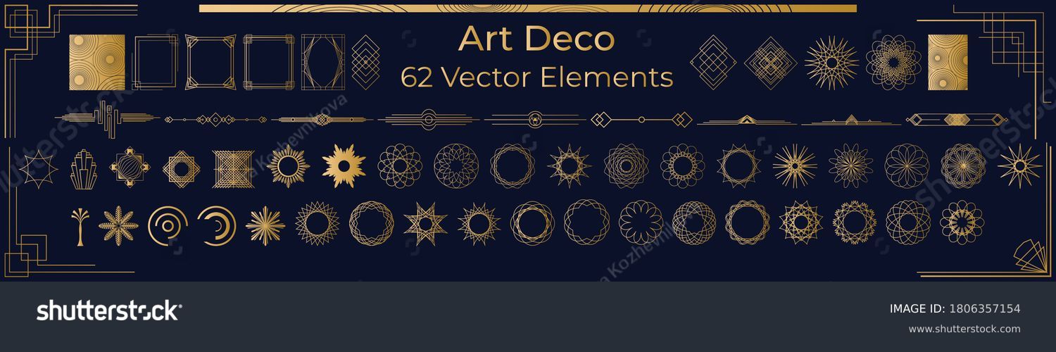Art Deco Vintage Frames, Borders. Circles and Design Elements in gold #1806357154
