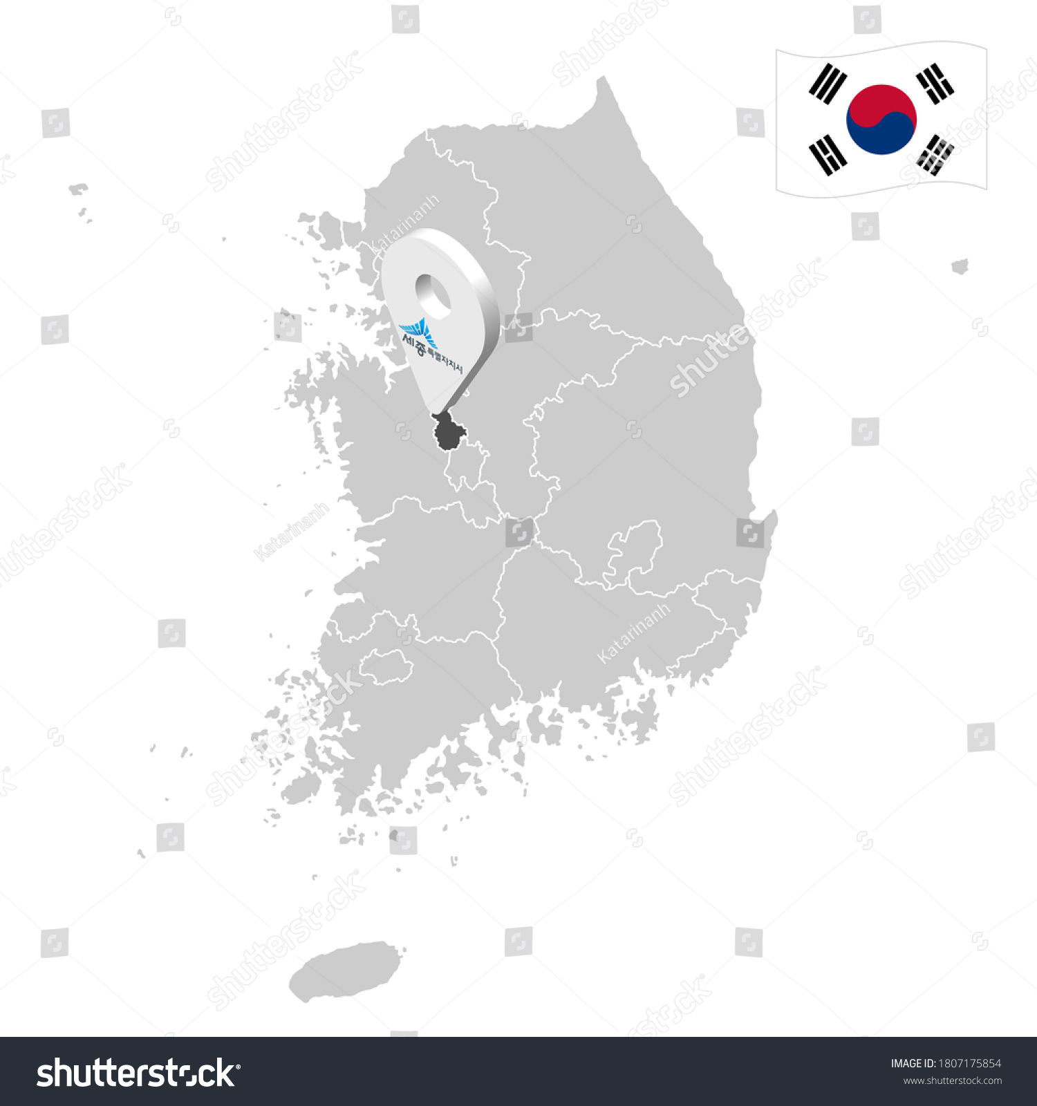 Sejong South Korea Map Location Of Sejong City On Map South Korea. 3D - Royalty Free Stock Vector  1807175854 - Avopix.com