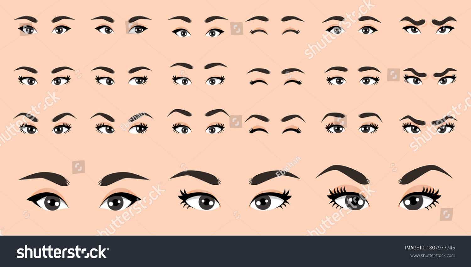 Cartoon female eyes collection vector illustration #1807977745