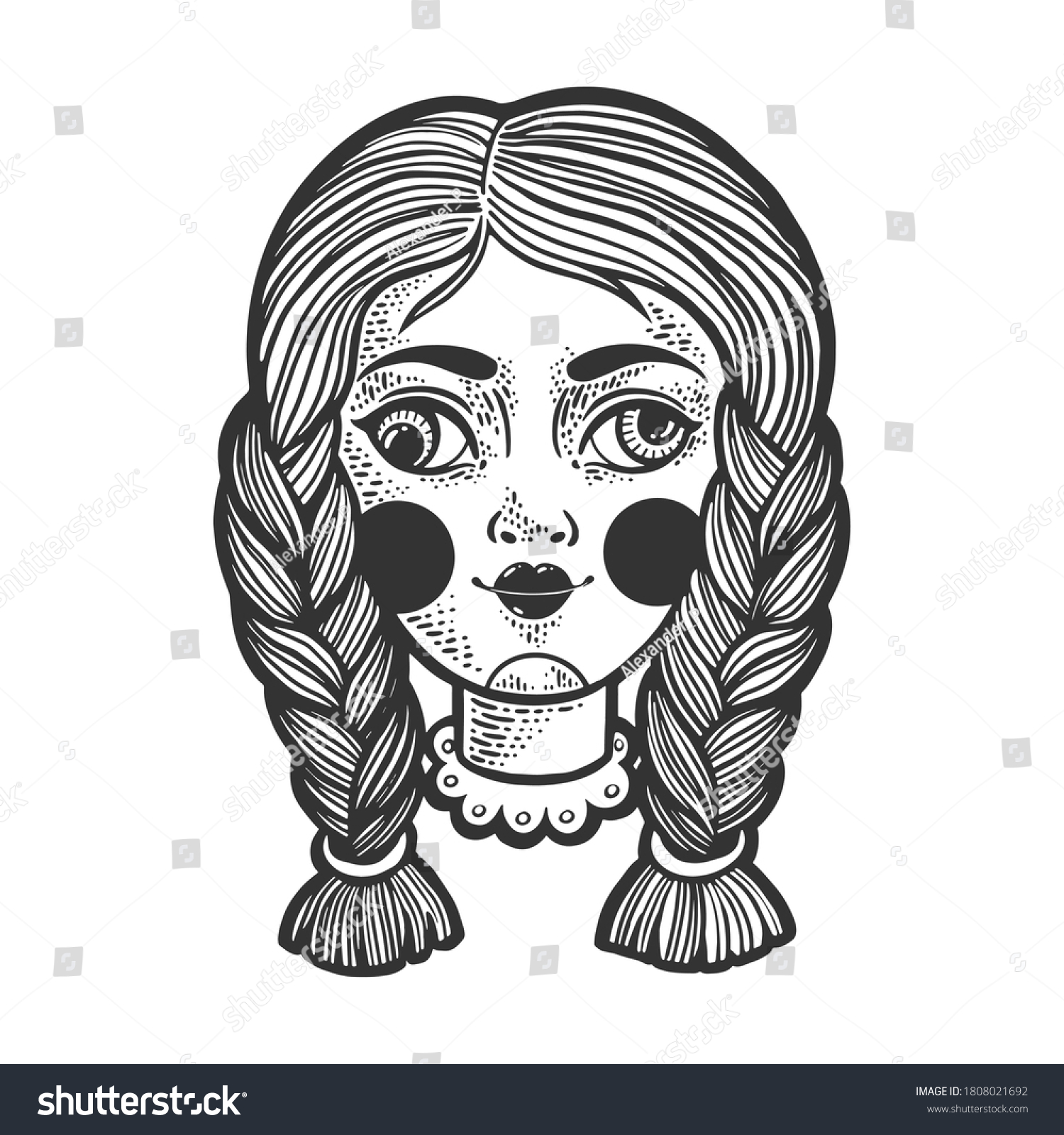 squint cockeyed puppet doll head sketch - Royalty Free Stock Vector ...