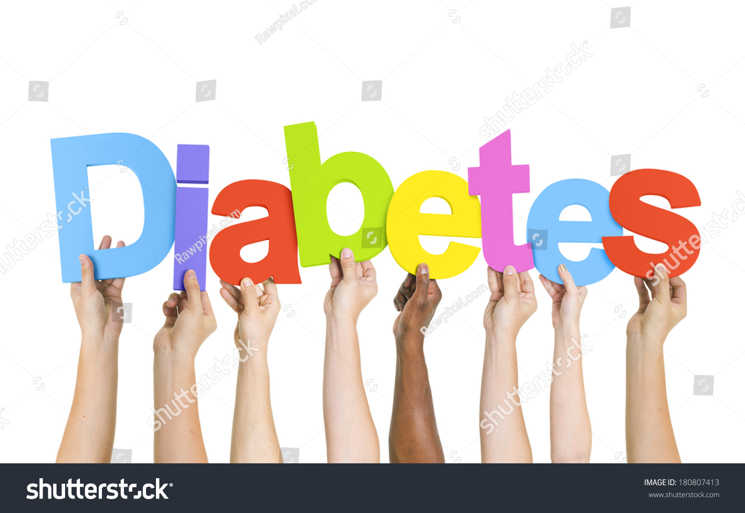 Multi-Ethnic Group Of Diverse People Holding Letters That Form Diabetes  #180807413