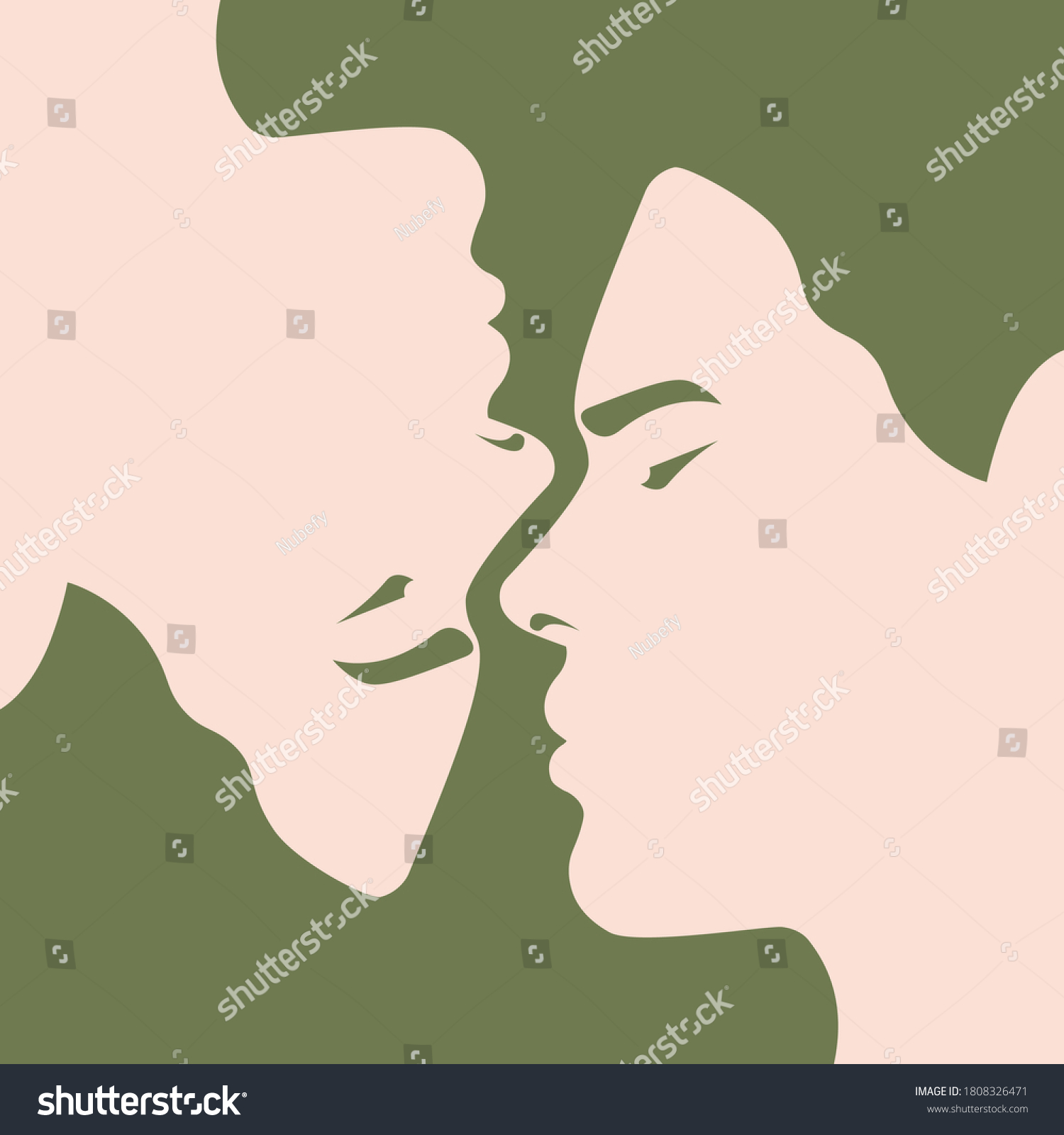 Face Of Two Men Face To Face Facing Green Royalty Free Stock