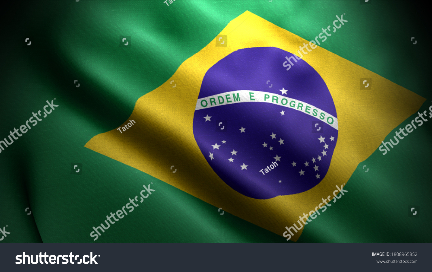 close up waving flag of brazil. flag symbols of brazil. #1808965852