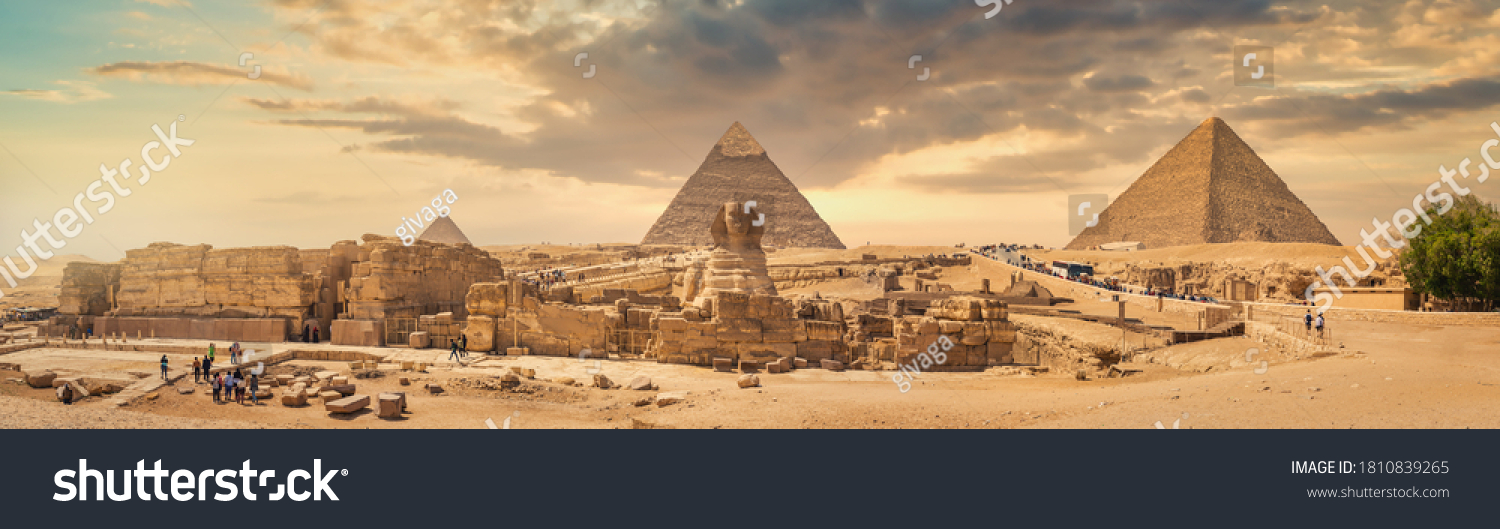 Sphinx and pyramids in the egyptian desert #1810839265