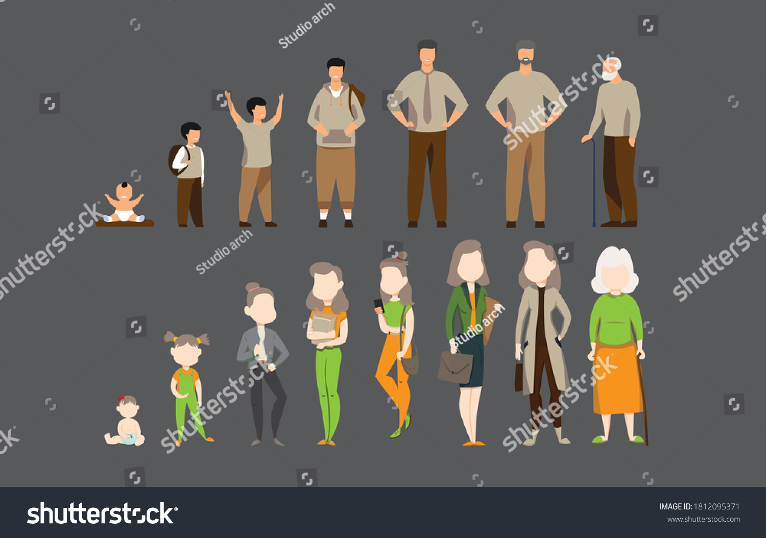 Human Life Cycle Flat Vector Illustration Male Royalty Free Stock Vector 1812095371