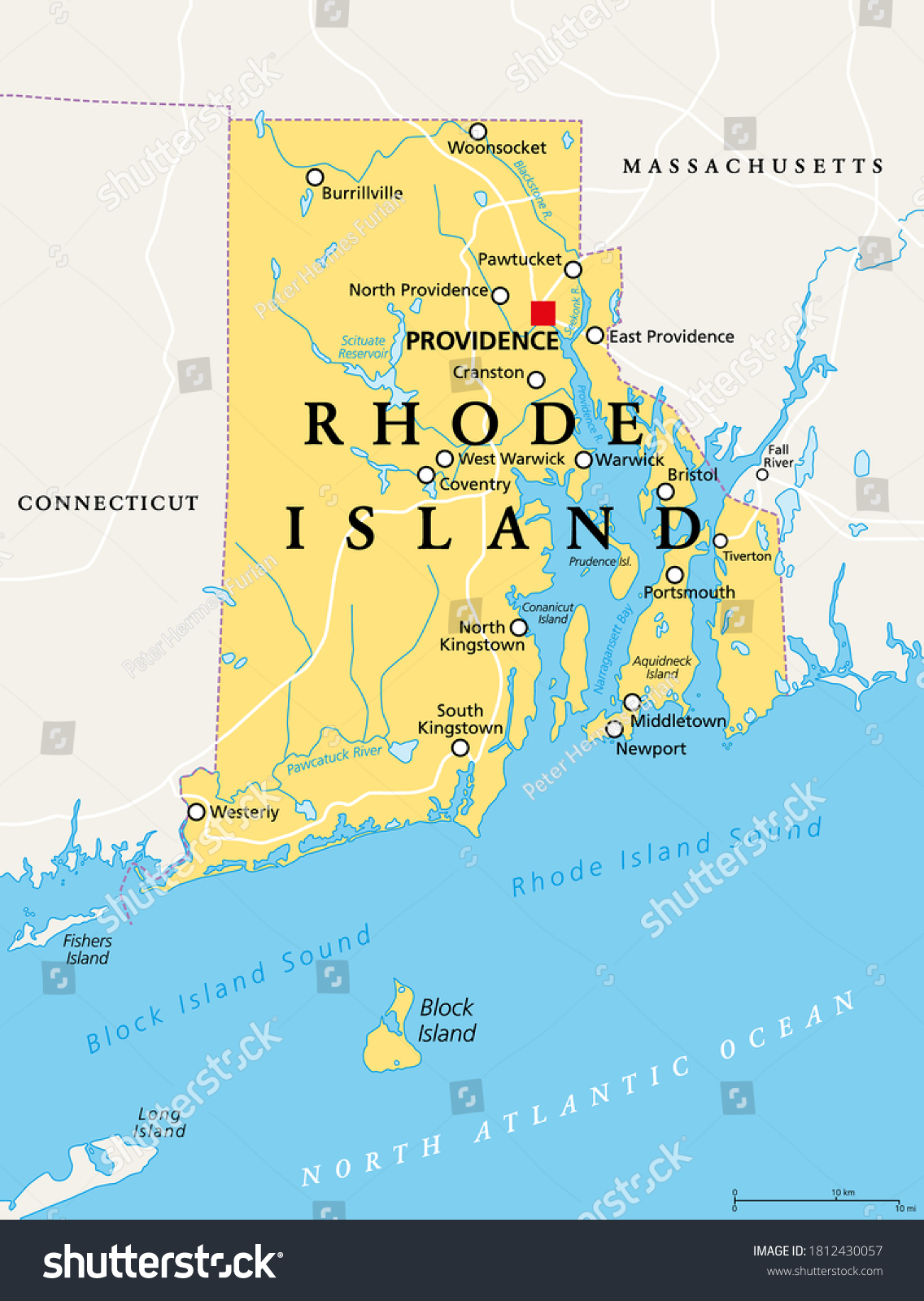 Rhode Island, political map with the capital - Royalty Free Stock 