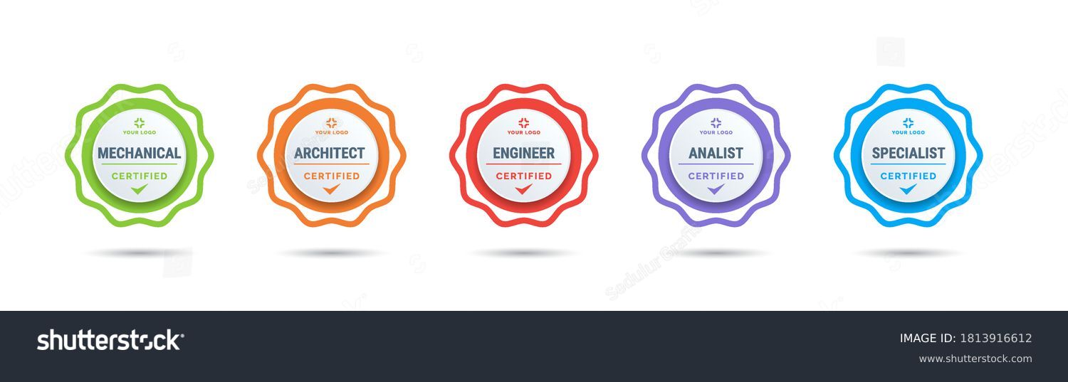 Certified badge logo design for company training badge certificates to determine based on criteria. Set bundle certify colorful vector illustration. #1813916612