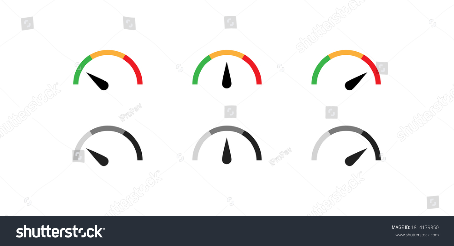 Speedometer color icon set. Gauge simple symbol. Level speed concept in vector flat style. #1814179850