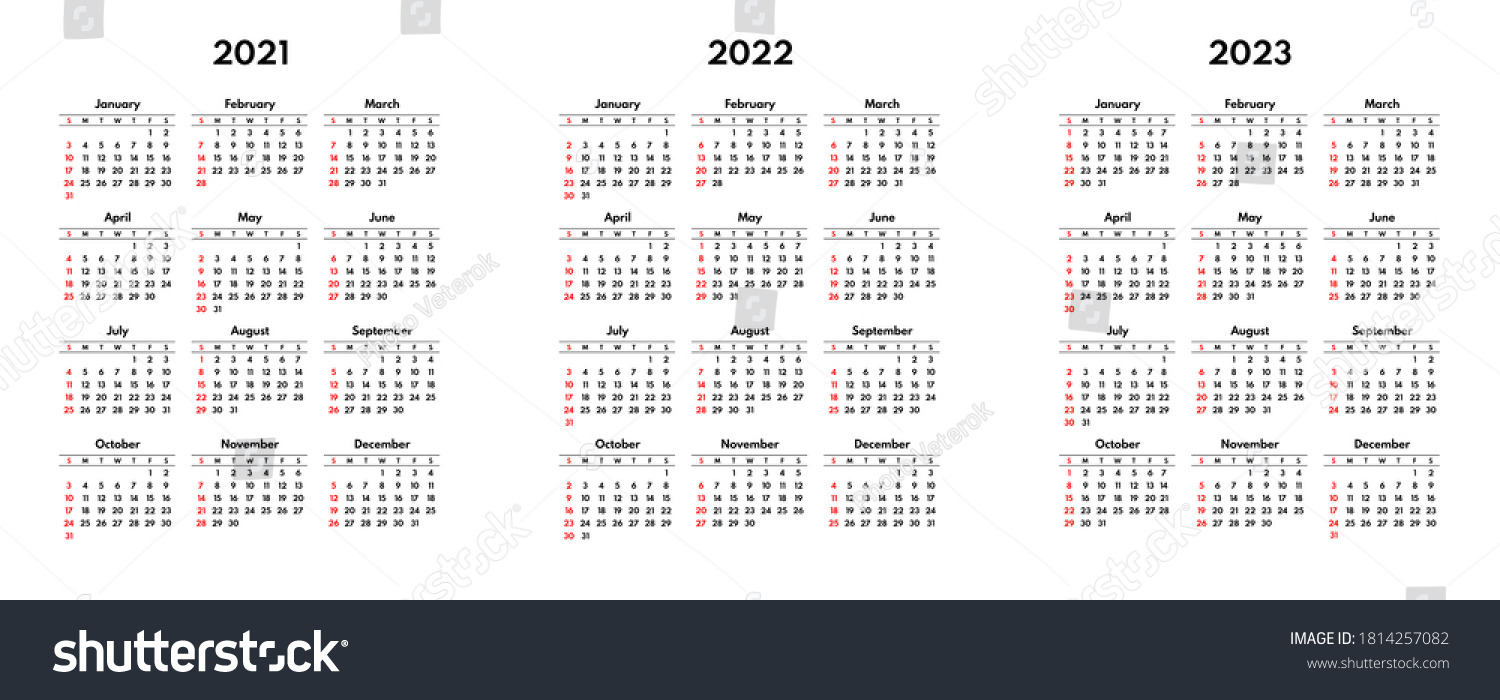 simple 2021 2022 2023 usa calendar grid, starts - Royalty Free Stock ...