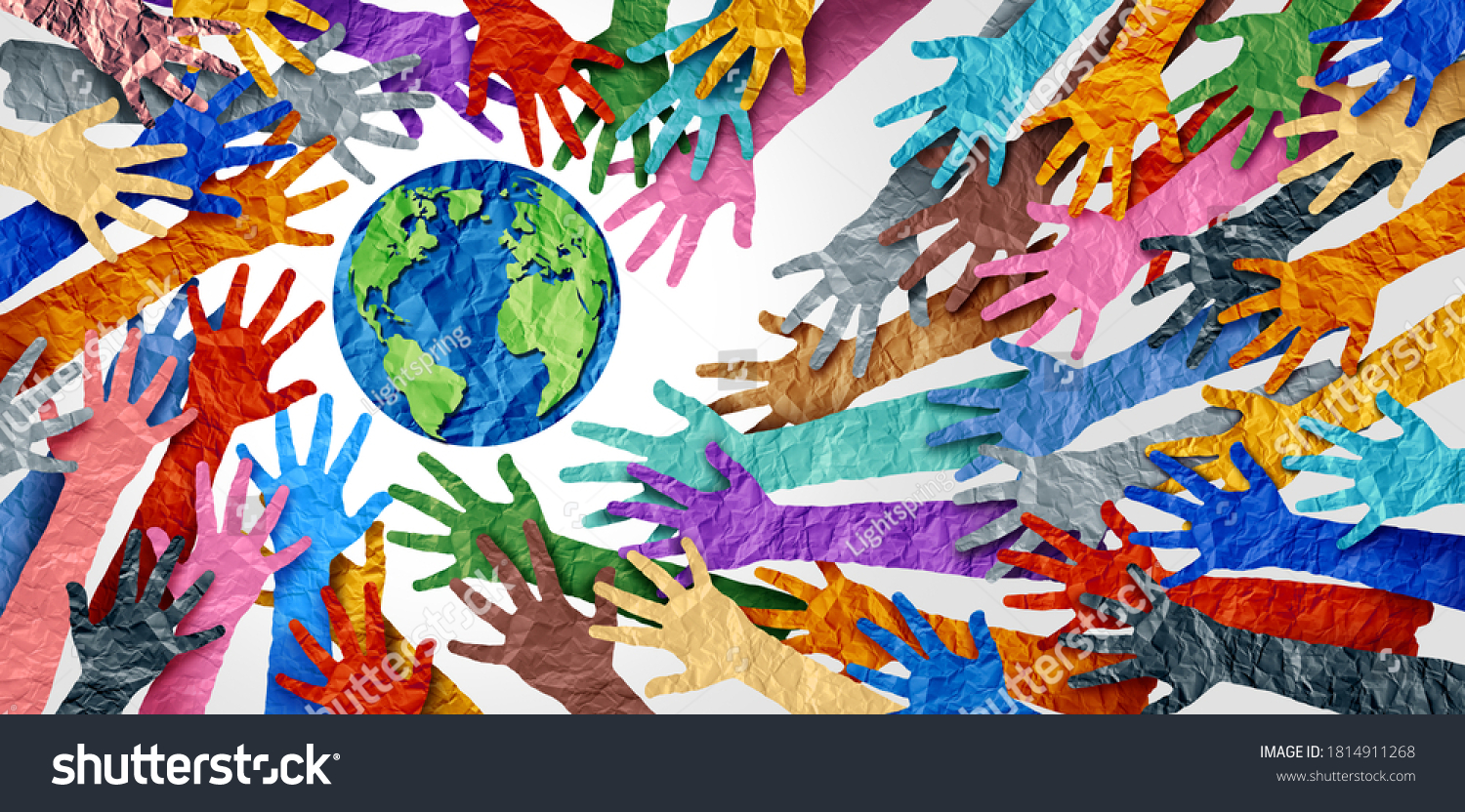 World diversity or earth day and international culture as a concept of diversity and crowd cooperation symbol as diverse hands holding together the planet earth. #1814911268