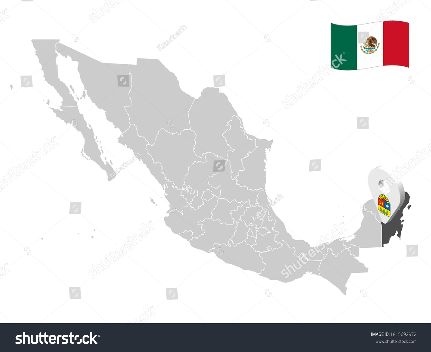 Location of Quintana Roo on map Mexico. 3d - Royalty Free Stock Vector ...