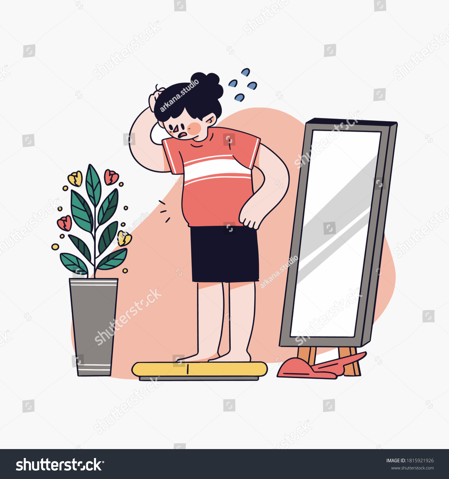 Oops Girl Gain Weight Concept Vector Digital Illustration #1815921926