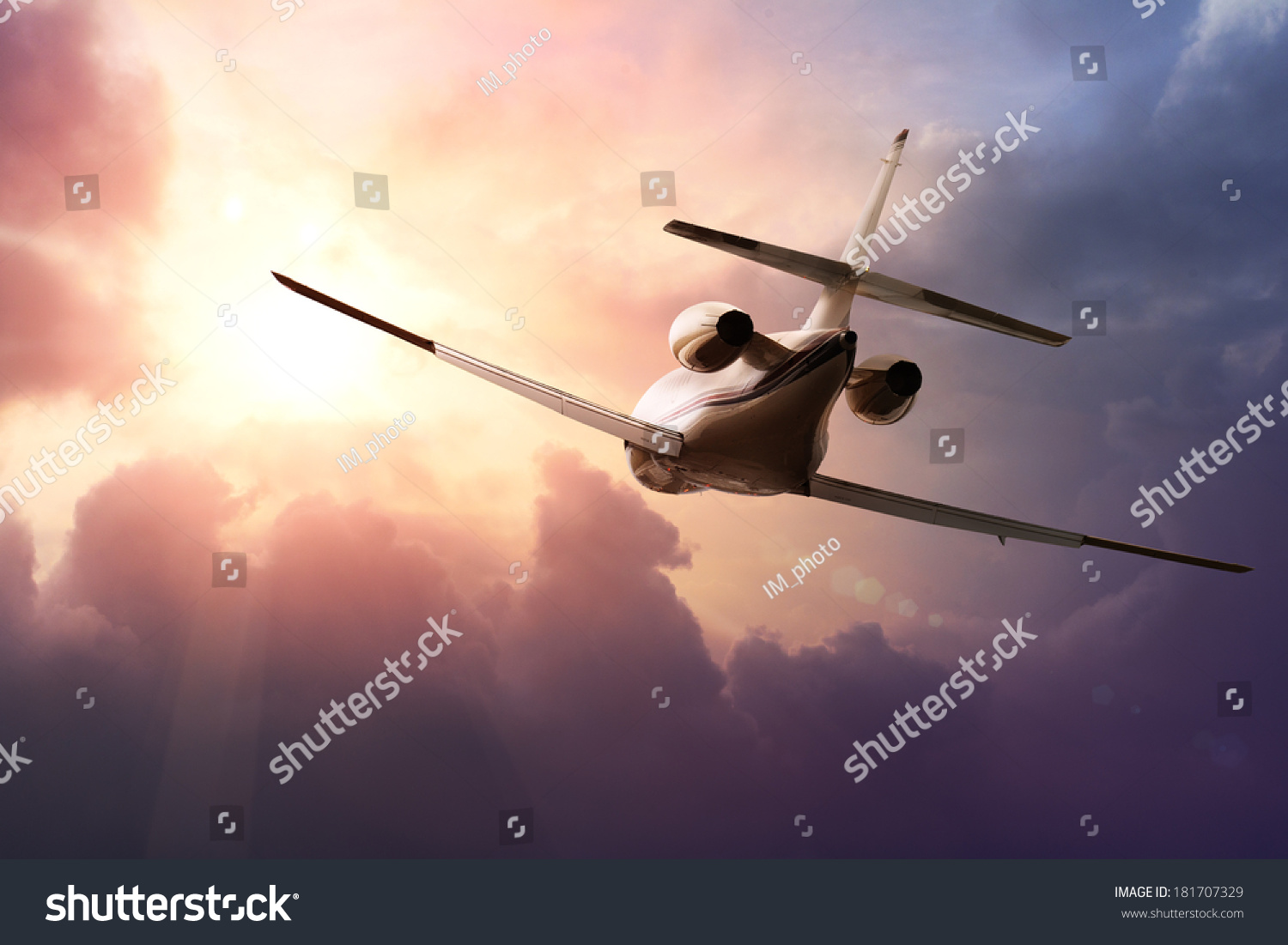 Private Jet PLane in the sky at sunset #181707329