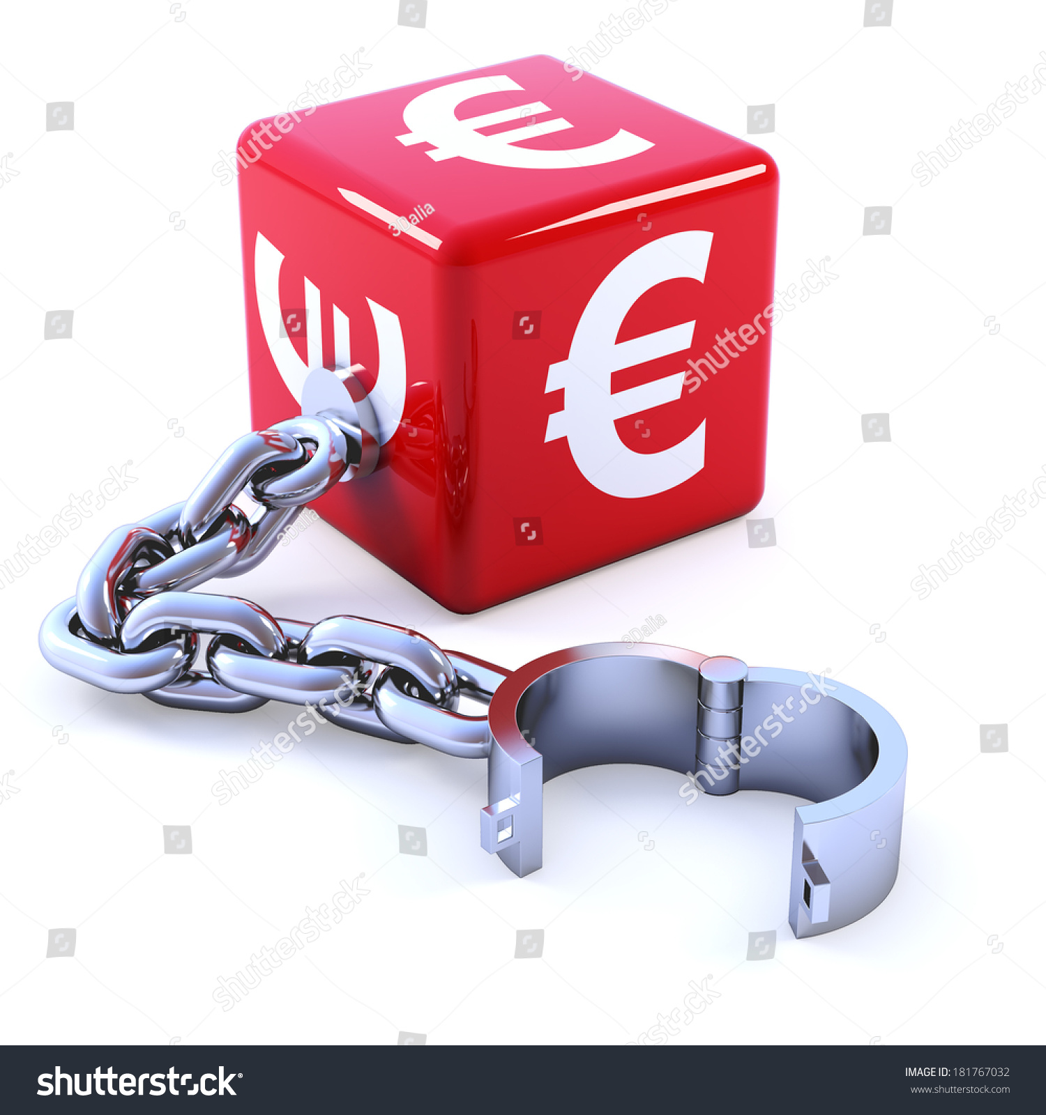 3d render of a red Euro dice with leg iron #181767032