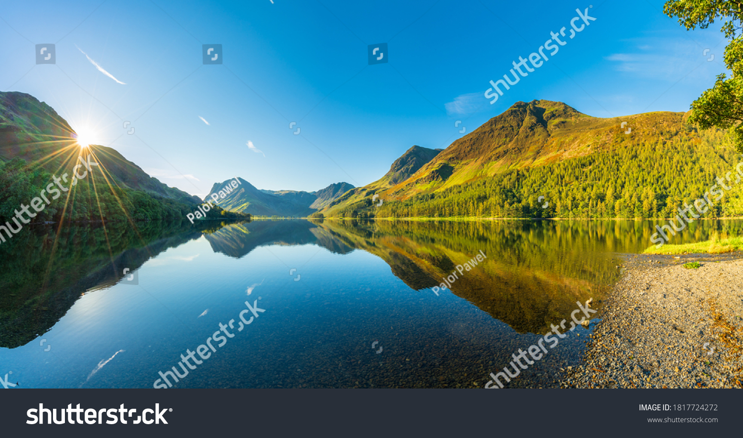 Morning panorama of Buttermere lake in the Lake District. England #1817724272