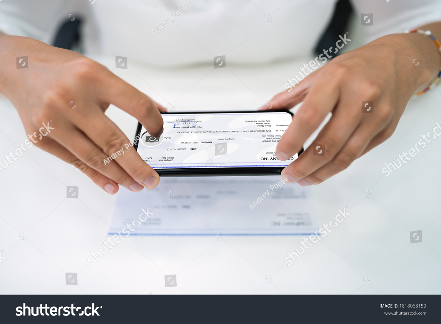 Remote Check Deposit Using Phone. Taking Document Photo #1818068150