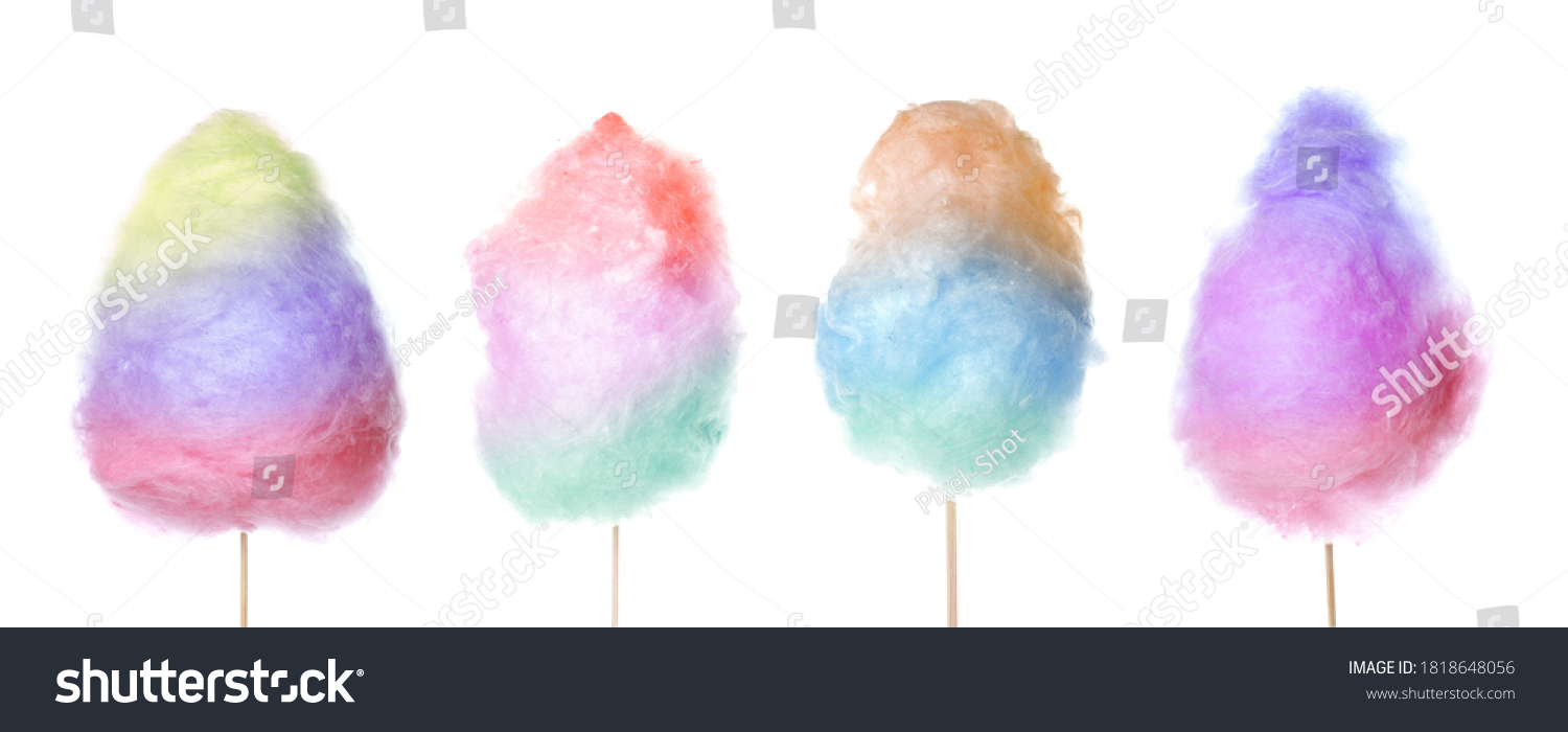 Set of tasty cotton candies on white background #1818648056