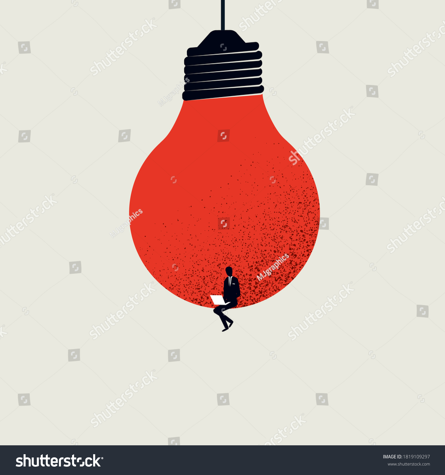 Content creation, creative person vector concept. Man sitting in lighbulb with laptop. Symbol of creativity, writing, blogging, copywriting. Eps10 illustration. #1819109297