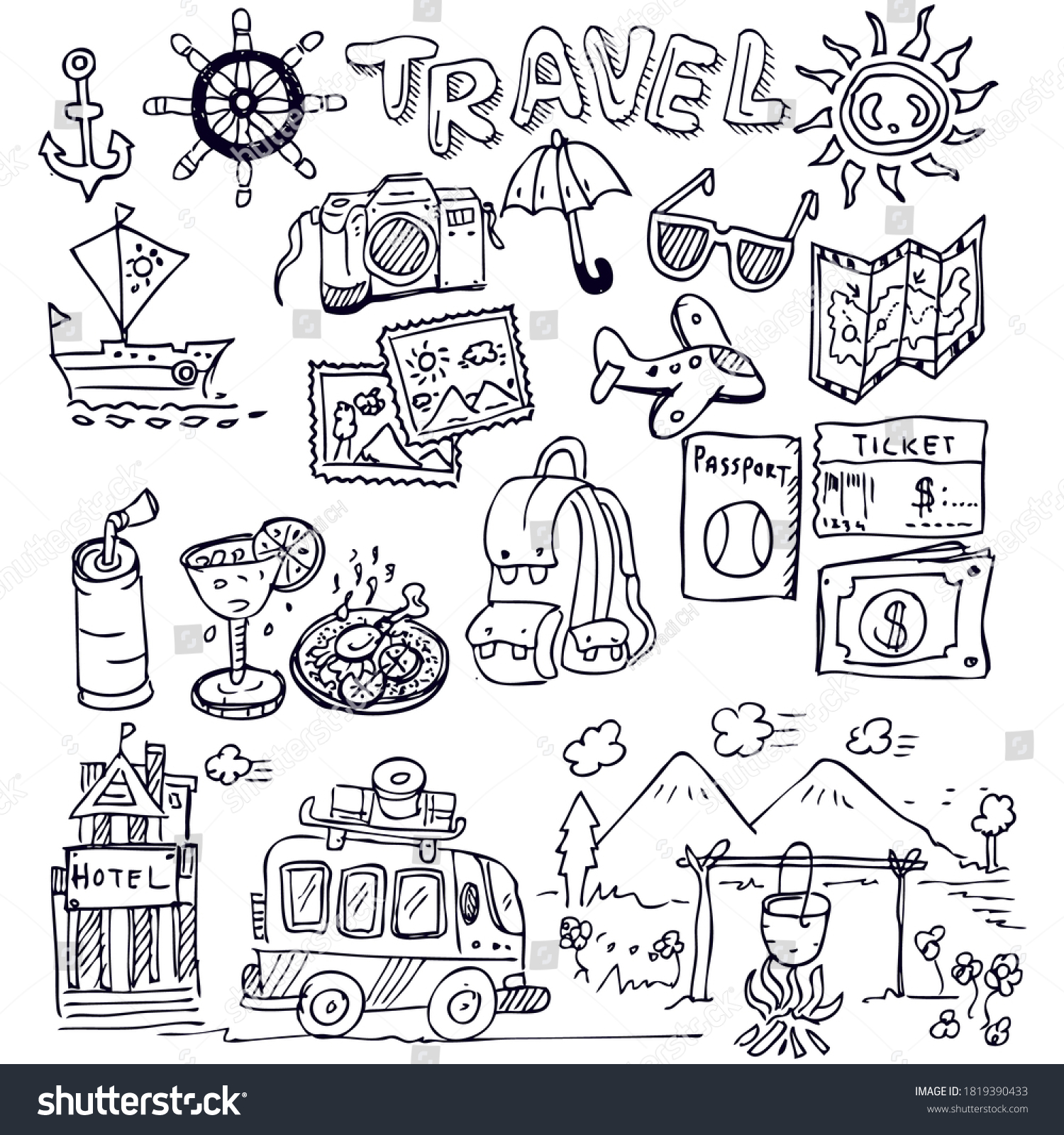 Travel, hand drawn doodles illustration - Royalty Free Stock Vector ...