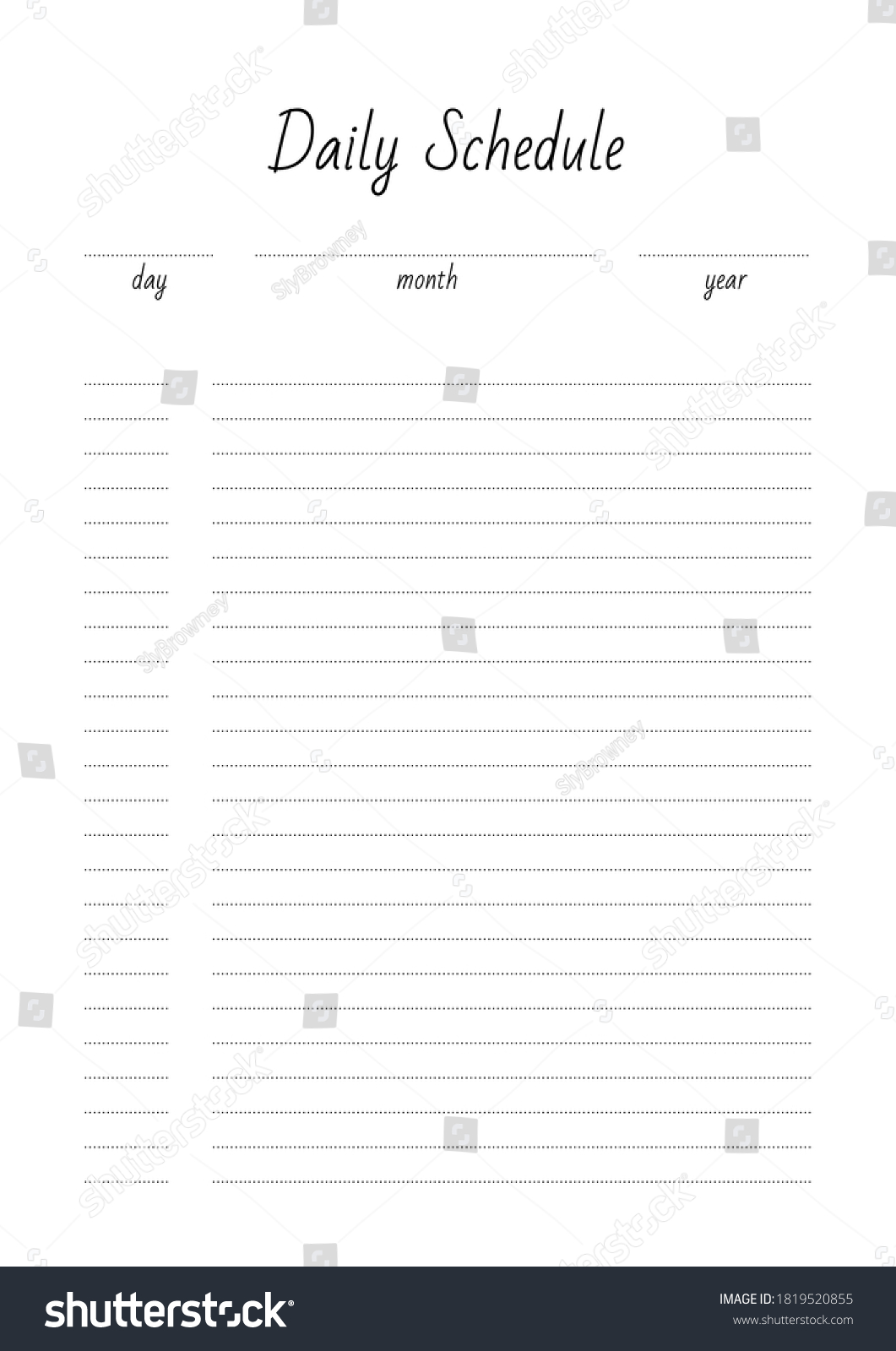 Daily Schedule. Blank printable vertical - Royalty Free Stock Vector ...