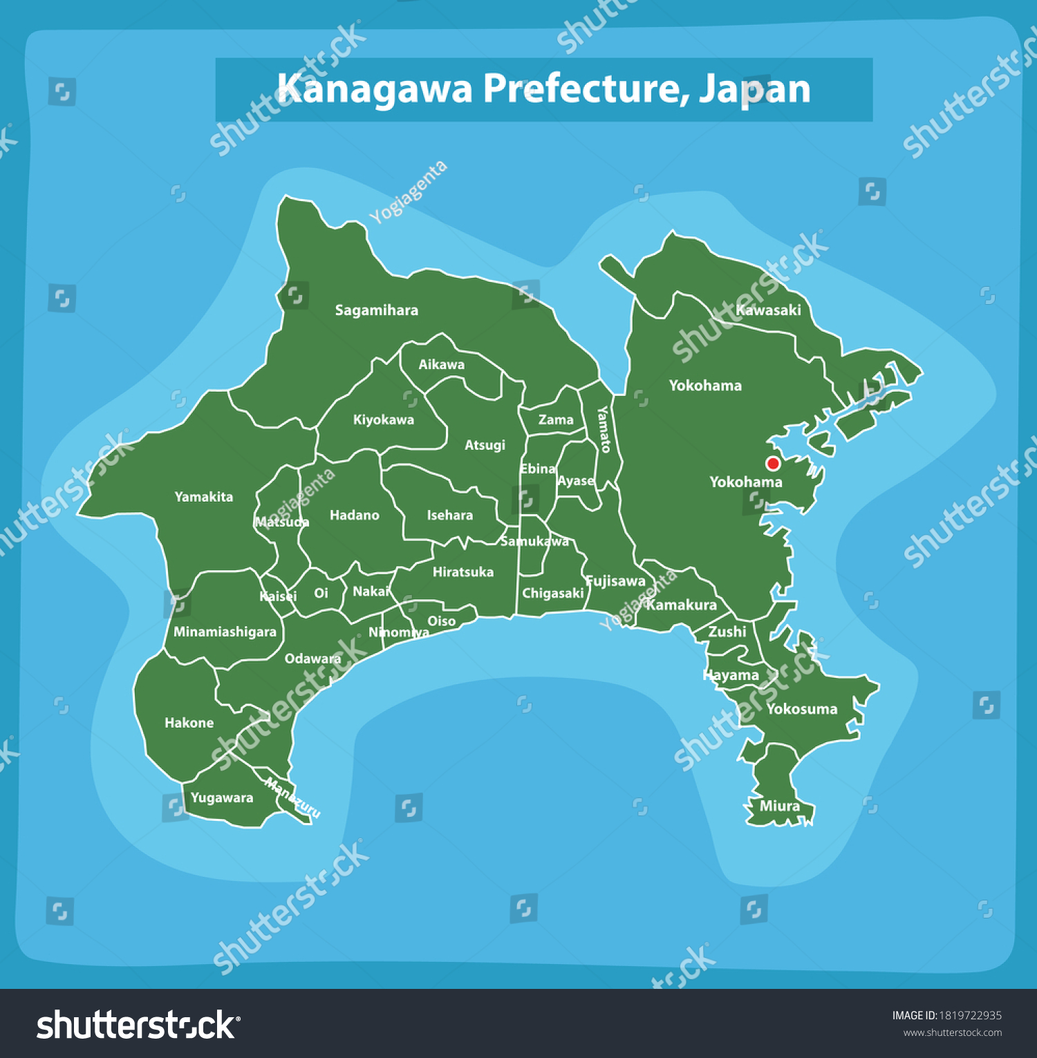 Kanagawa Prefecture And Region Japan Map - Royalty Free Stock Vector 