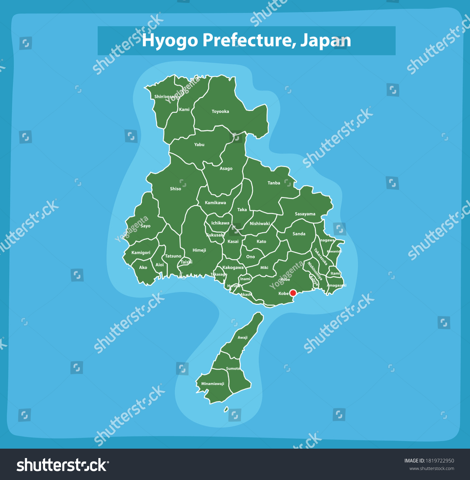 Hyogo Prefecture and Region Japan Map #1819722950