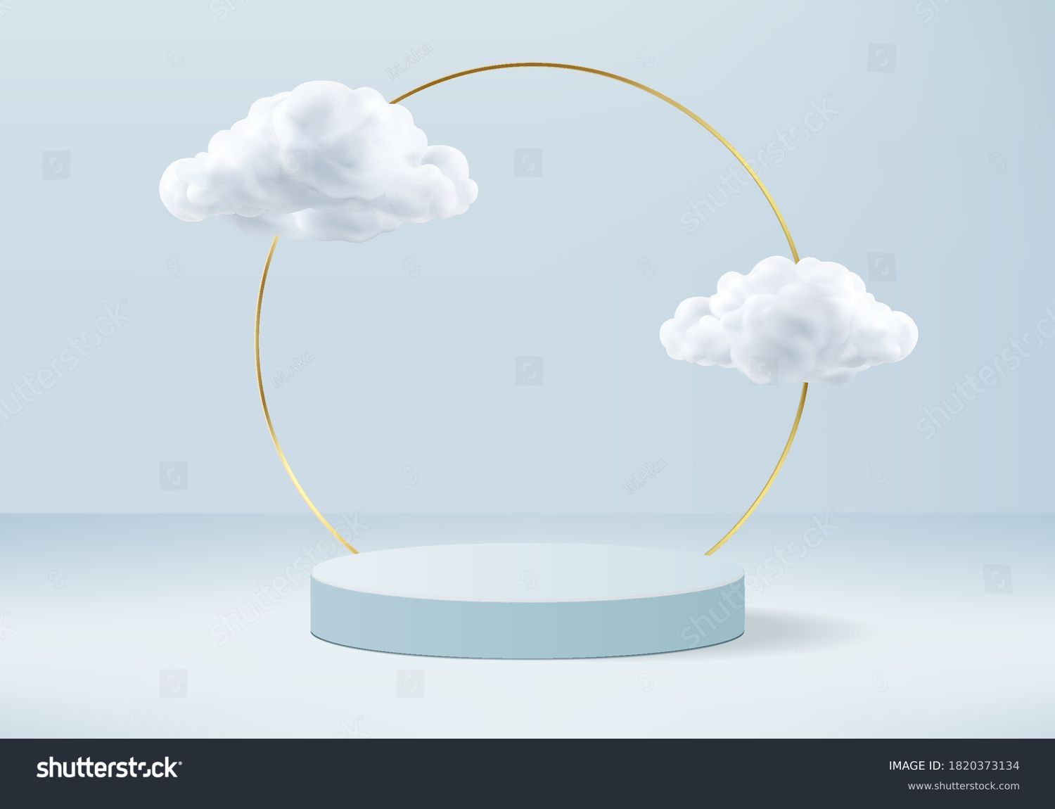 Background vector 3d blue rendering with podium and minimal cloud scene, minimal product display background 3d rendered geometric shape sky cloud blue pastel. Stage 3d render in cloud product platform #1820373134