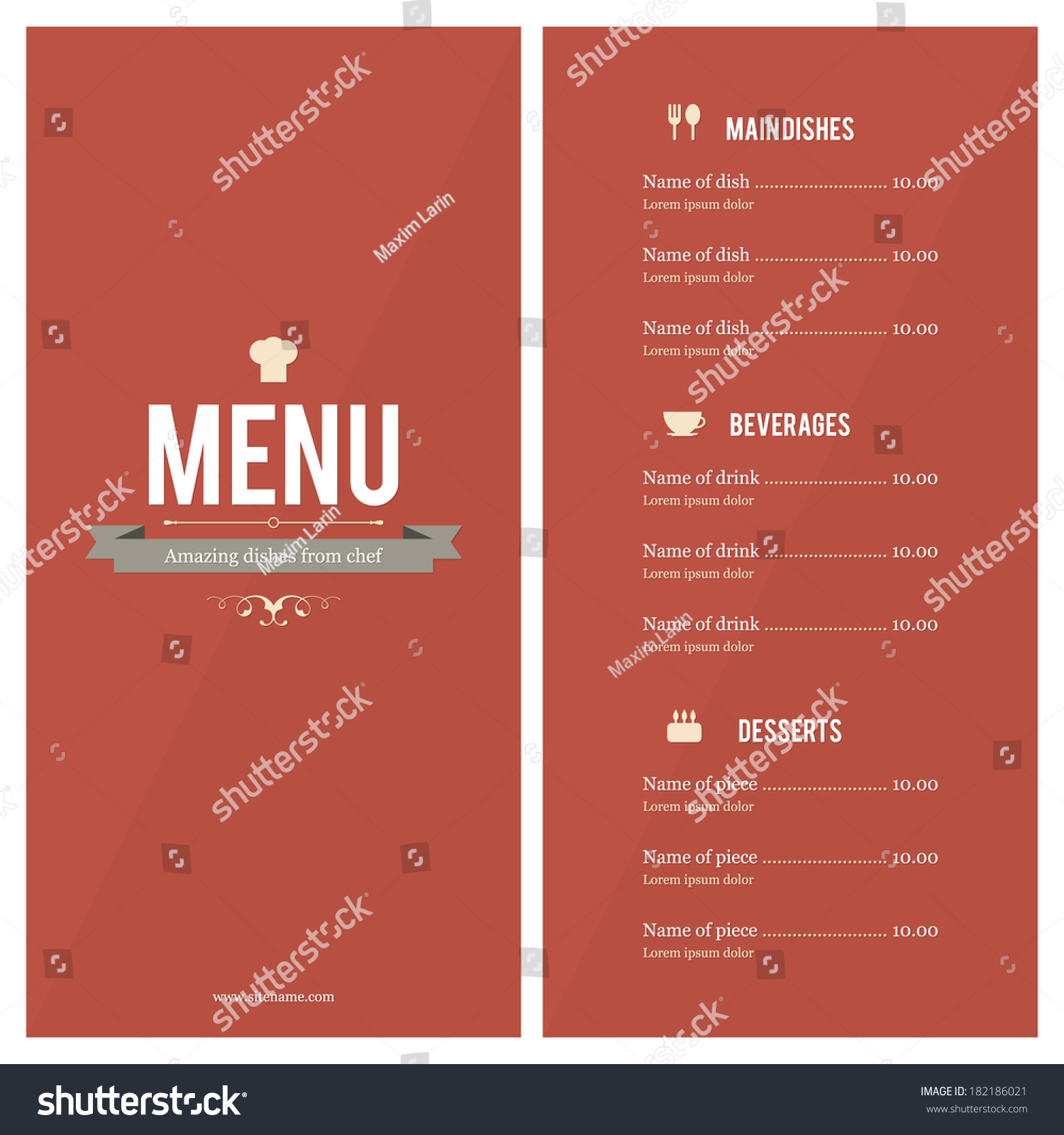 Restaurant menu. Flat design - Royalty Free Stock Vector 182186021 ...