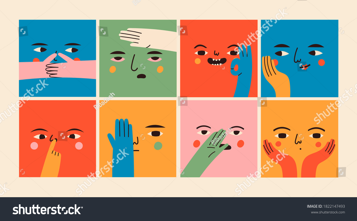 Square abstract comic Faces with various - Royalty Free Stock Vector ...