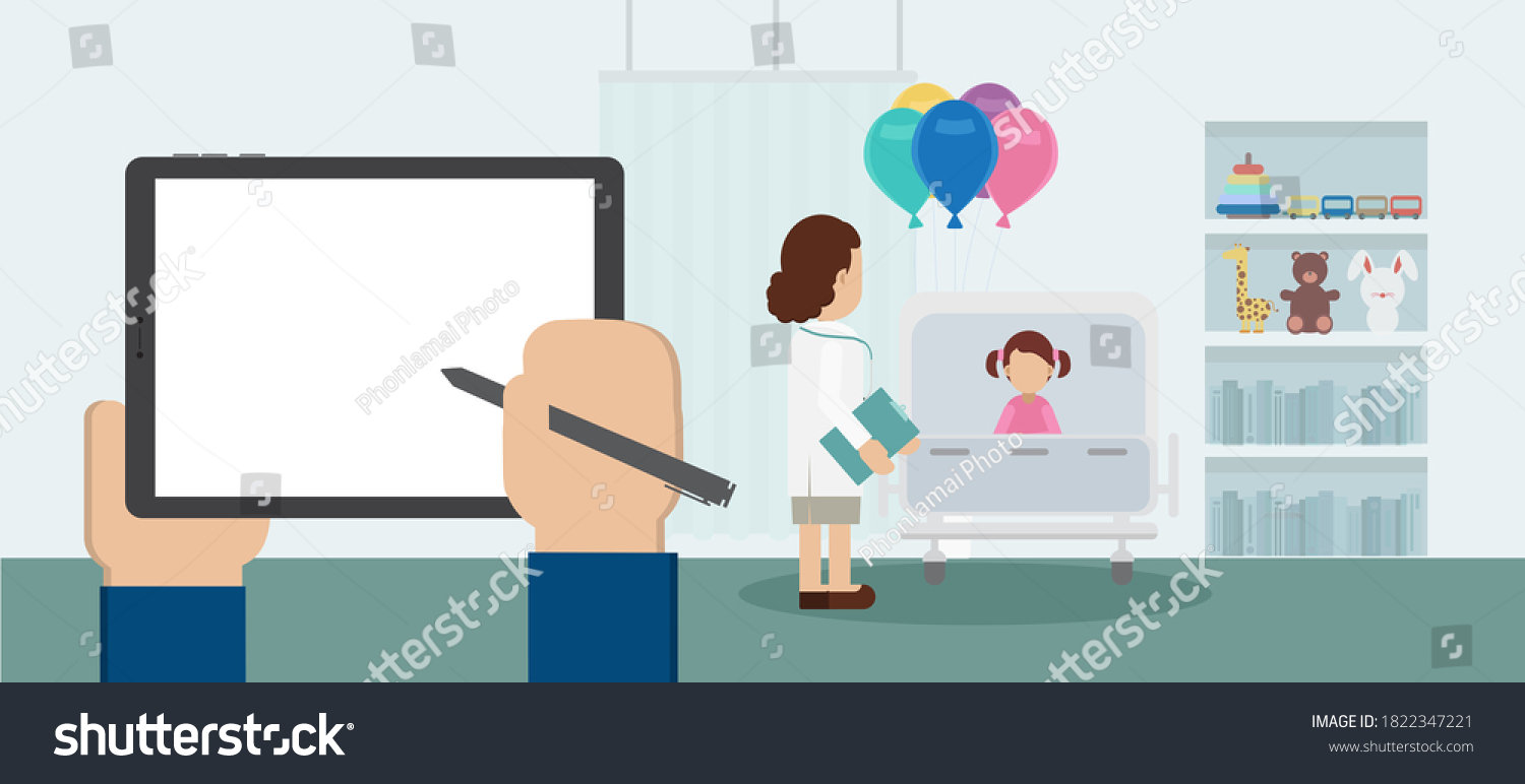 Blank screen tablet in pediatrics ward with - Royalty Free Stock Vector ...