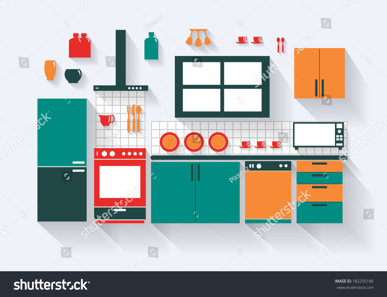 Royalty Kitchen With Fridge Stove Dishwasher 182255186 Kitchen With Fridge Stove Dishwasher And Ings Long Shadows 182255186