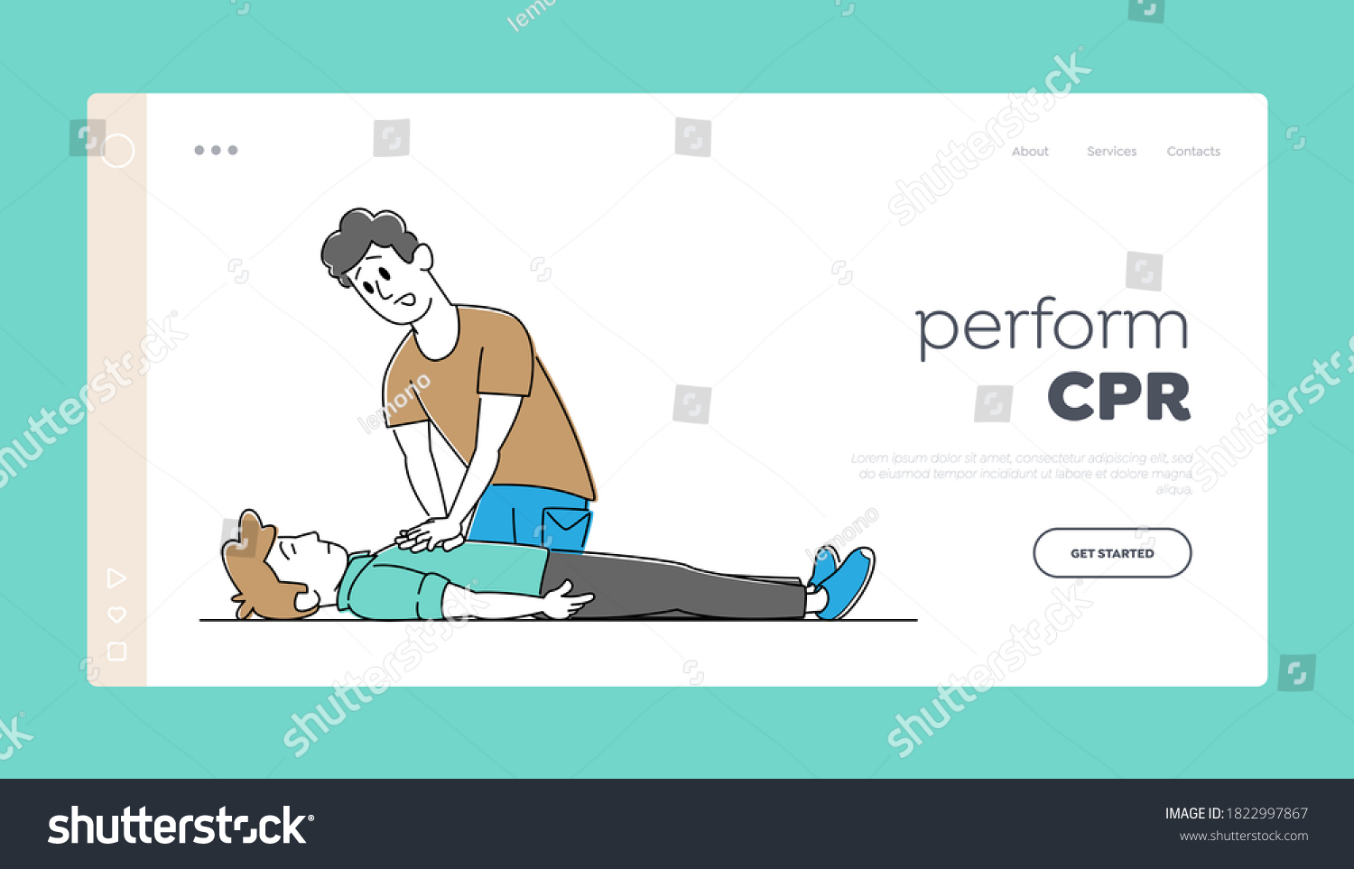 Cardiopulmonary Resuscitation Landing Page - Royalty Free Stock Vector ...