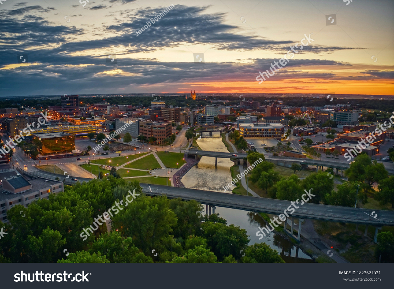Aerial View of Sioux Falls, South Dakota at Sunset #1823621021