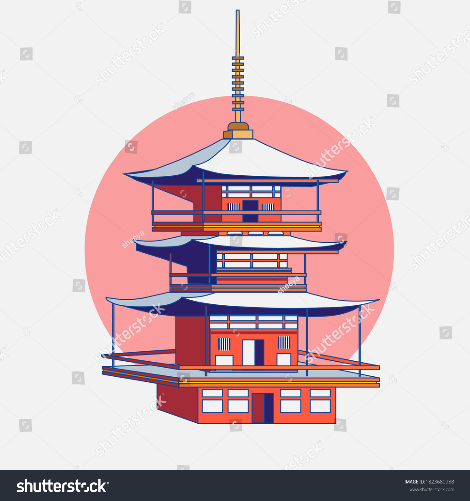 Naichi Temple Minimalist Art. Japanese Temple - Royalty Free Stock ...