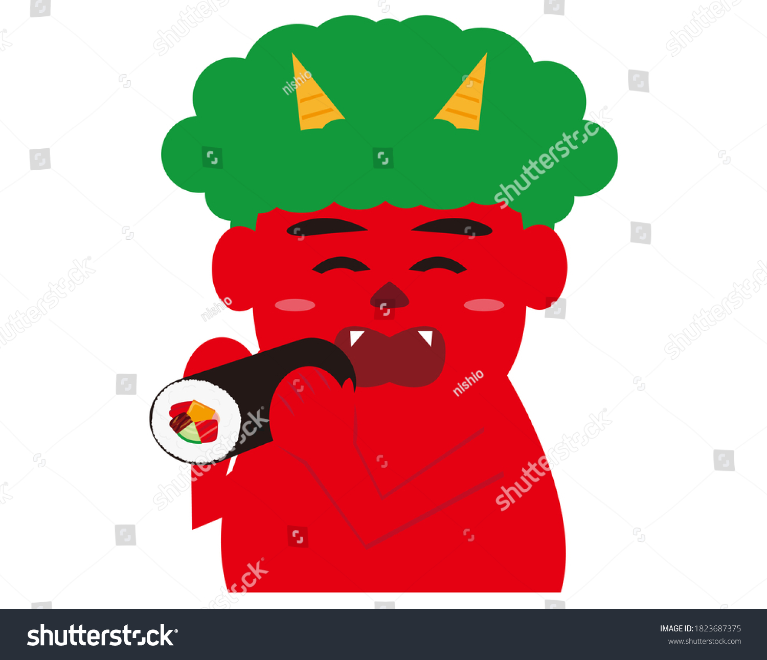 Vector illustration of seaweed rolls and demons. - Royalty Free Stock ...