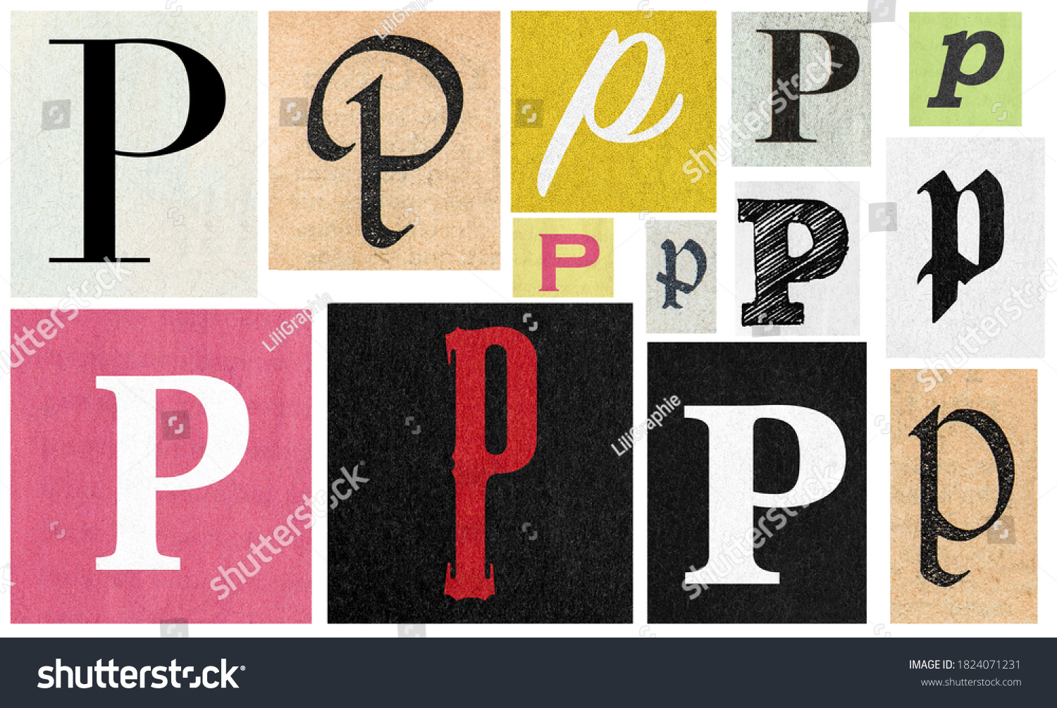Paper cut letter p. Newspaper cutouts for scrapbooking and crafting #1824071231