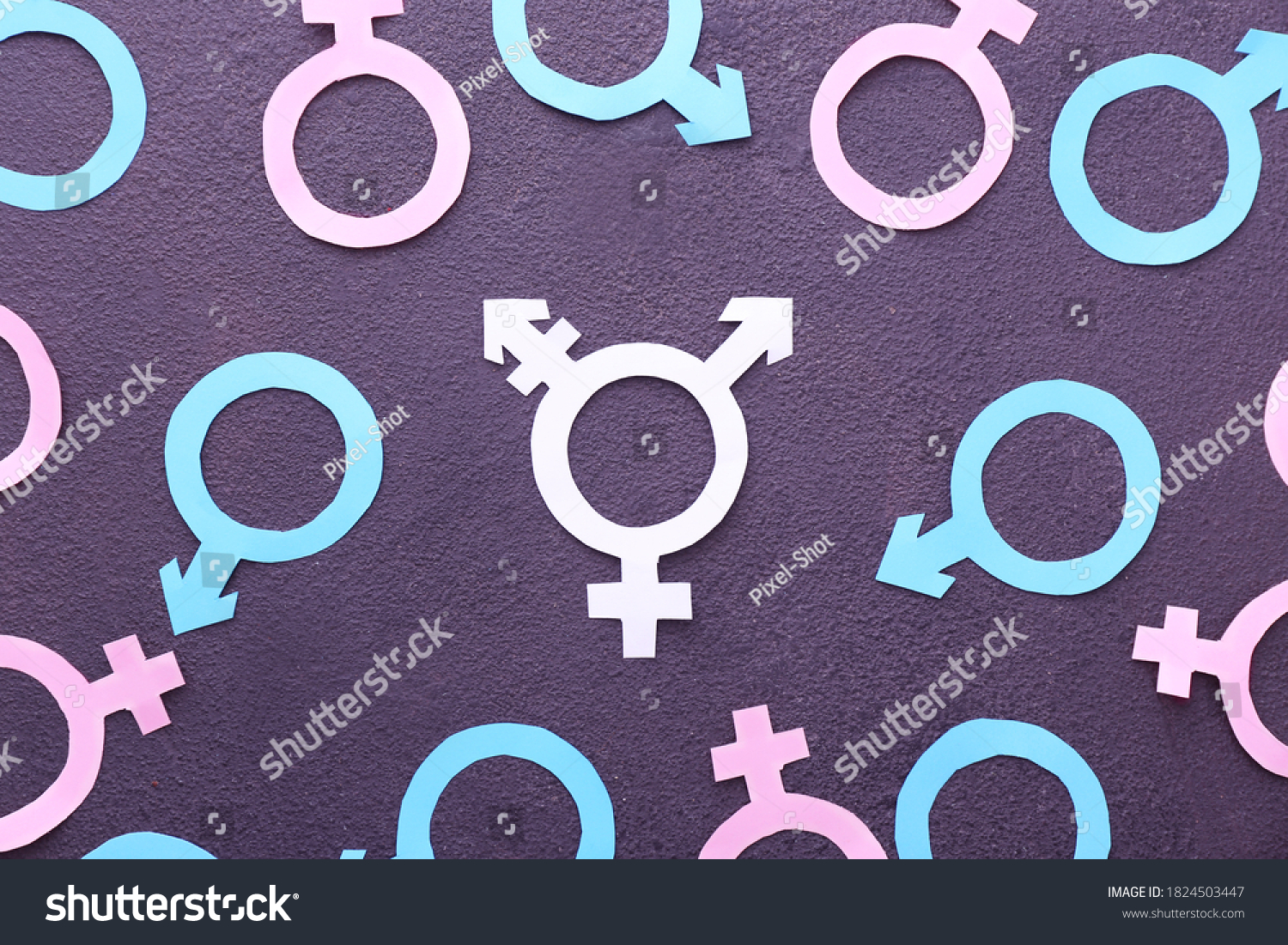 Symbols of man, woman and transgender on dark background #1824503447