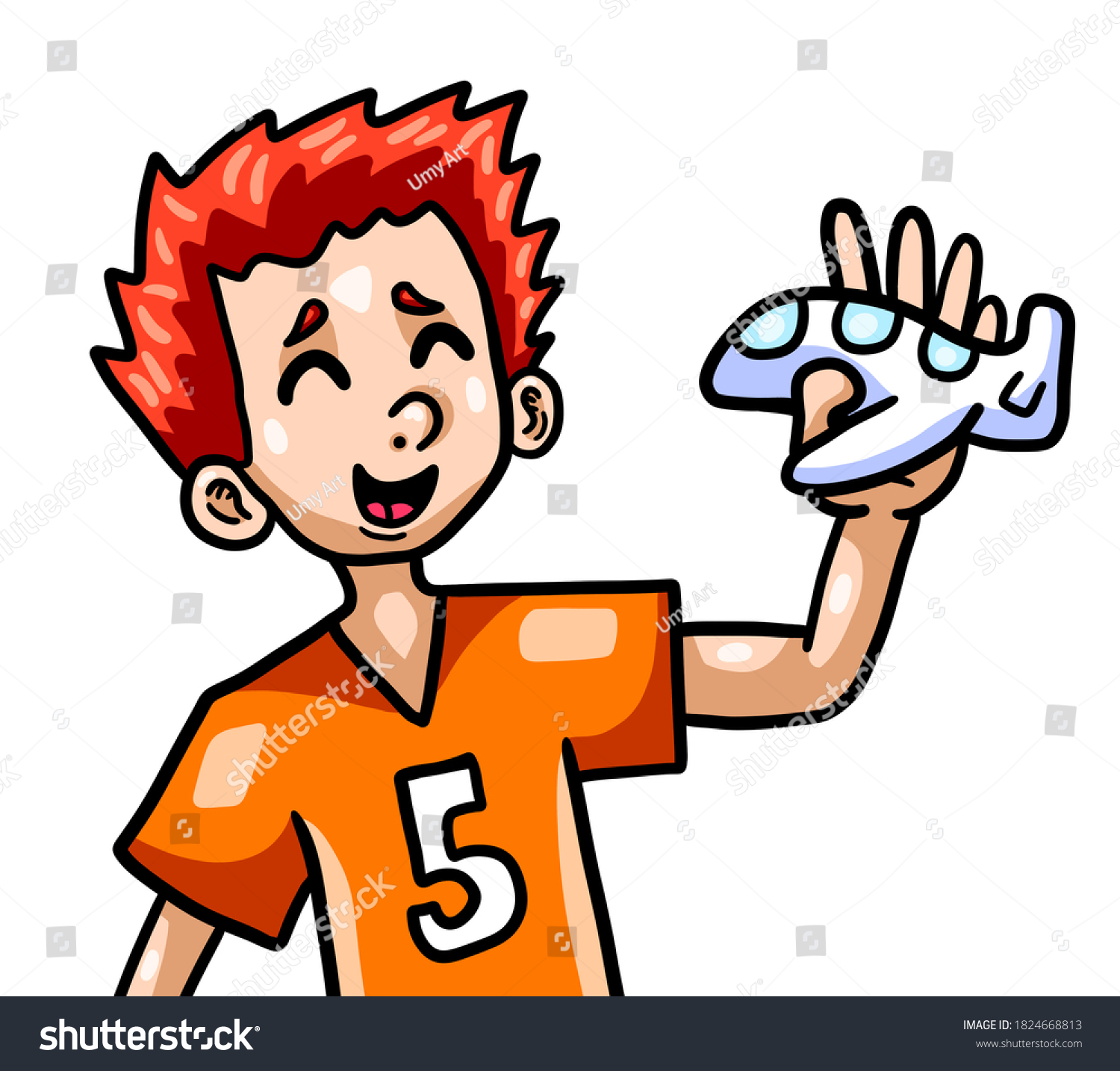 Digital illustration of a adorable boy playing - Royalty Free Stock ...