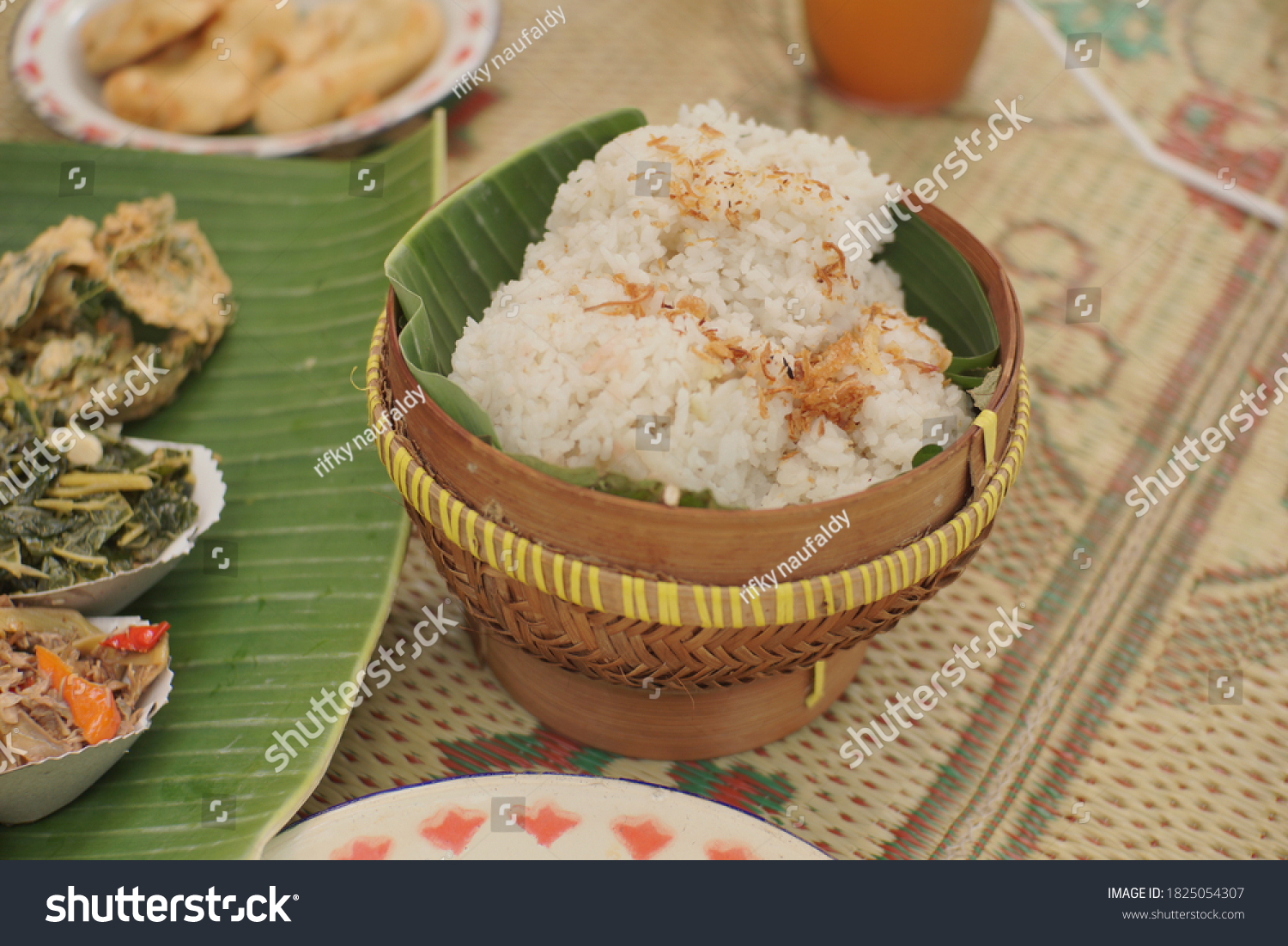 Nasi Uduk Betawi. Coconut flavored steamed rice - Royalty Free Stock ...