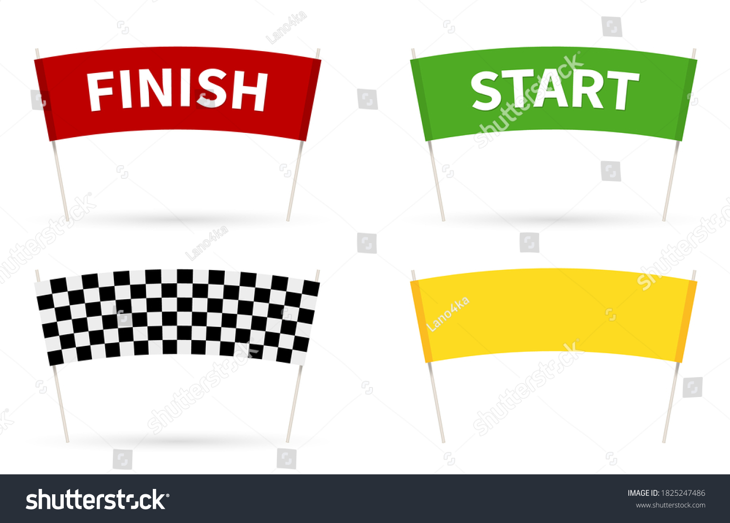 Flag Start. Flag finish for the competition. streamers of Start and Finish in flat style. 4 different colors of a finish line.  vector illustration isolated on white. #1825247486