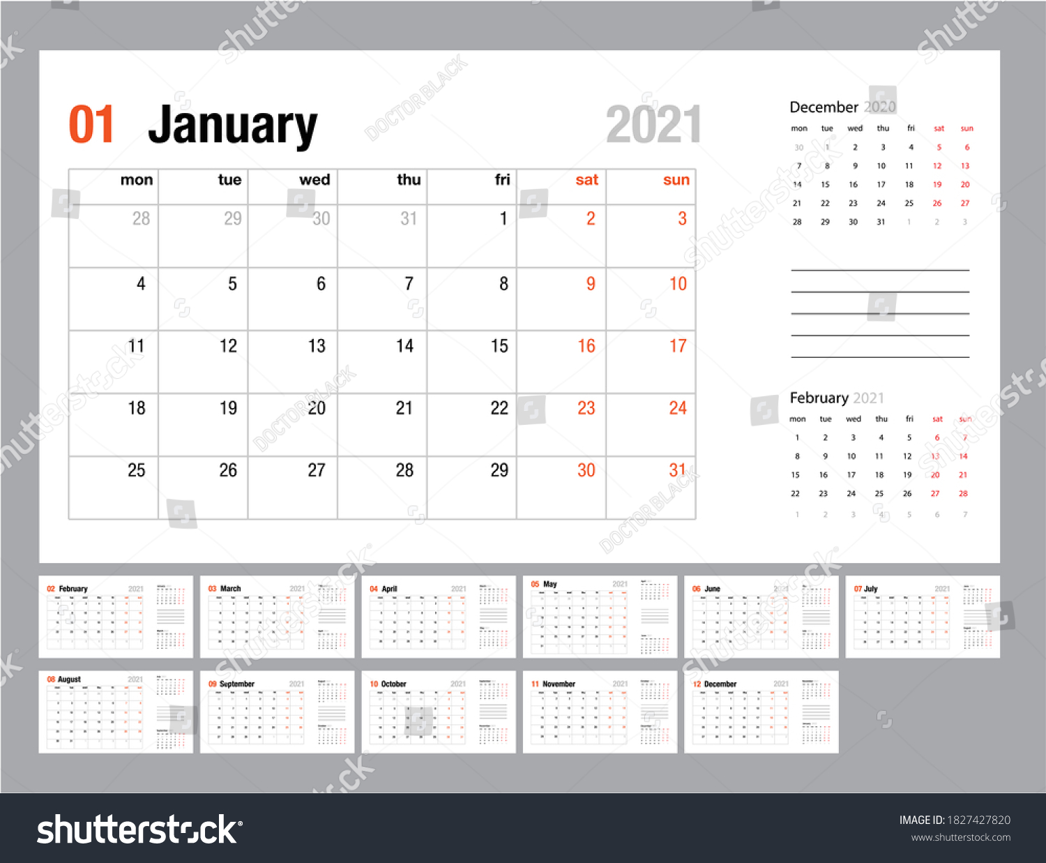 2021 calendar planner set for template corporate - Royalty Free Stock ...