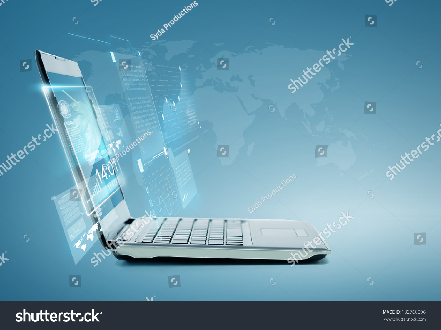 technology and advertisement concept - laptop computer with chart and graphs on screen #182760296