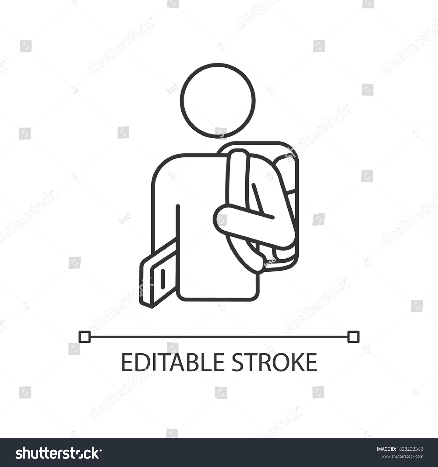 Freshman pixel perfect linear icon. Ninth grade student. High school pupil with rucksack. Thin line customizable illustration. Contour symbol. Vector isolated outline drawing. Editable stroke #1828232363